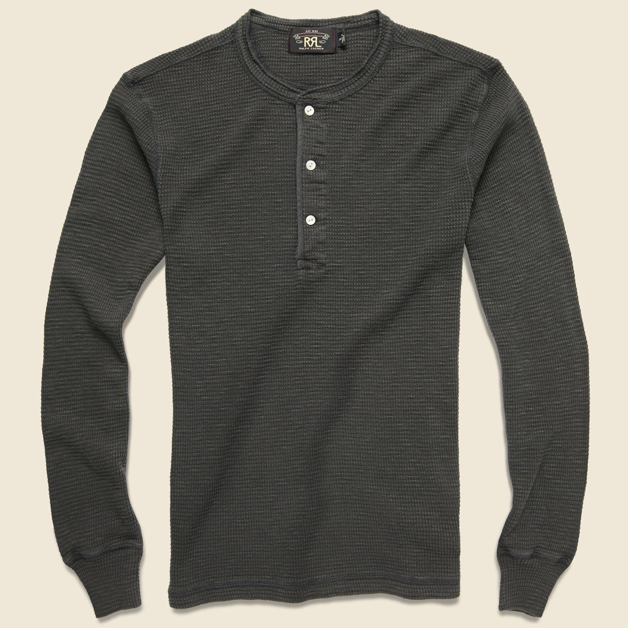 RRL Cotton Waffle Henley - Faded Black for Men - Lyst