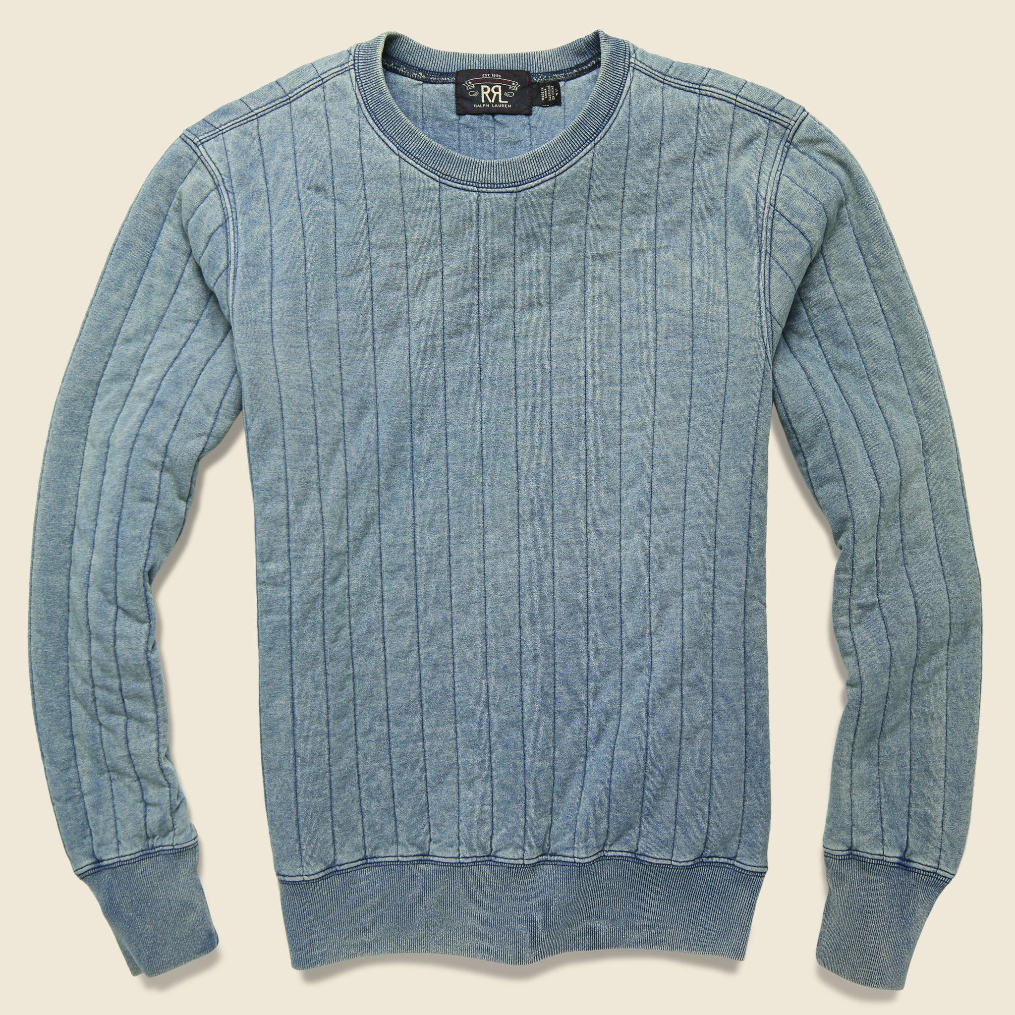 RRL Cotton Quilted Crewneck Sweatshirt Washed Indigo in Blue for Men