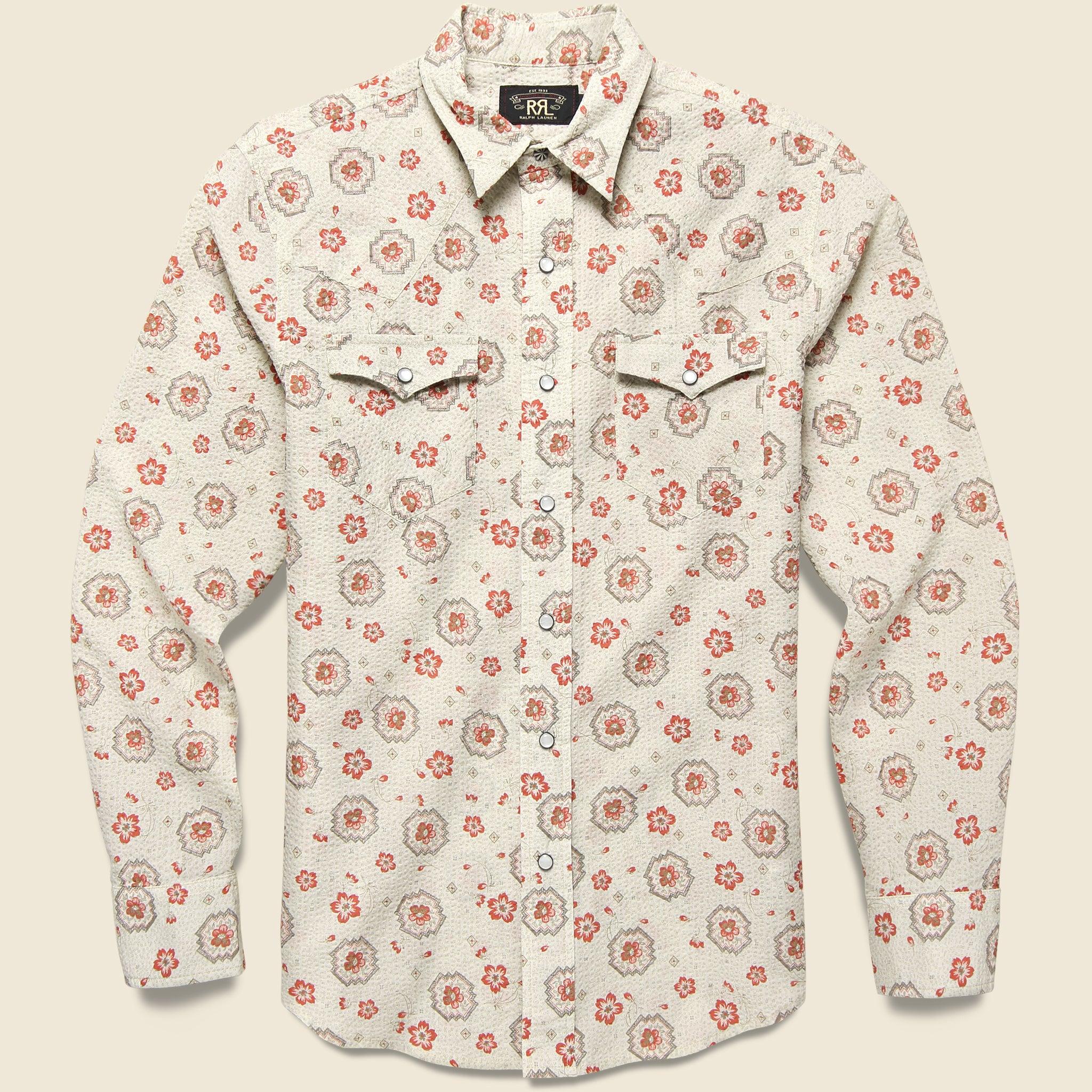 RRL Bandana Print Seersucker Western Shirt Tan/coral in Natural for