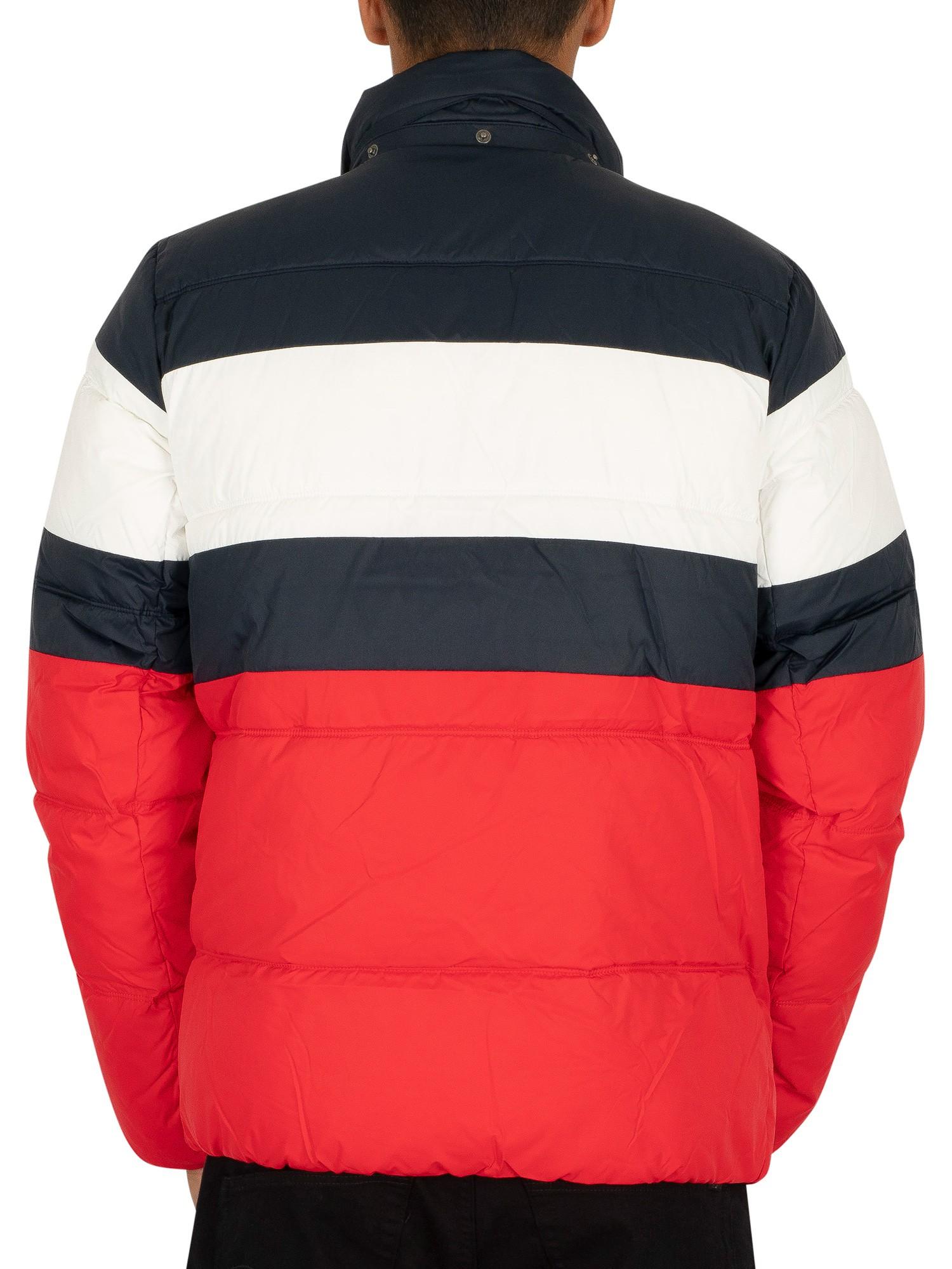 Tommy Hilfiger Rugby Stripe Puffer Jacket in Red for Men | Lyst UK