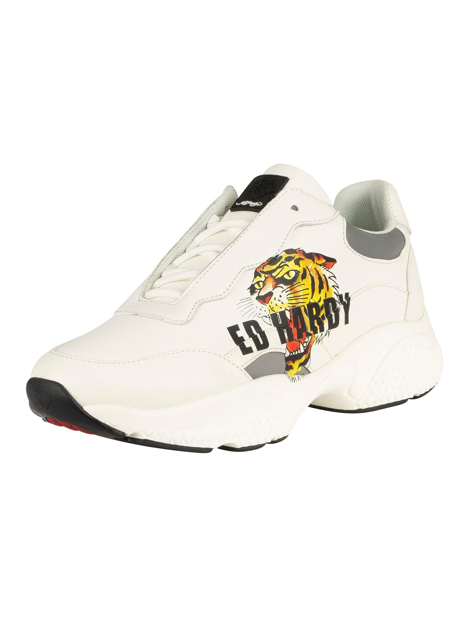Ed Hardy Insert Runner Tiger Leather Trainers in White for Men | Lyst
