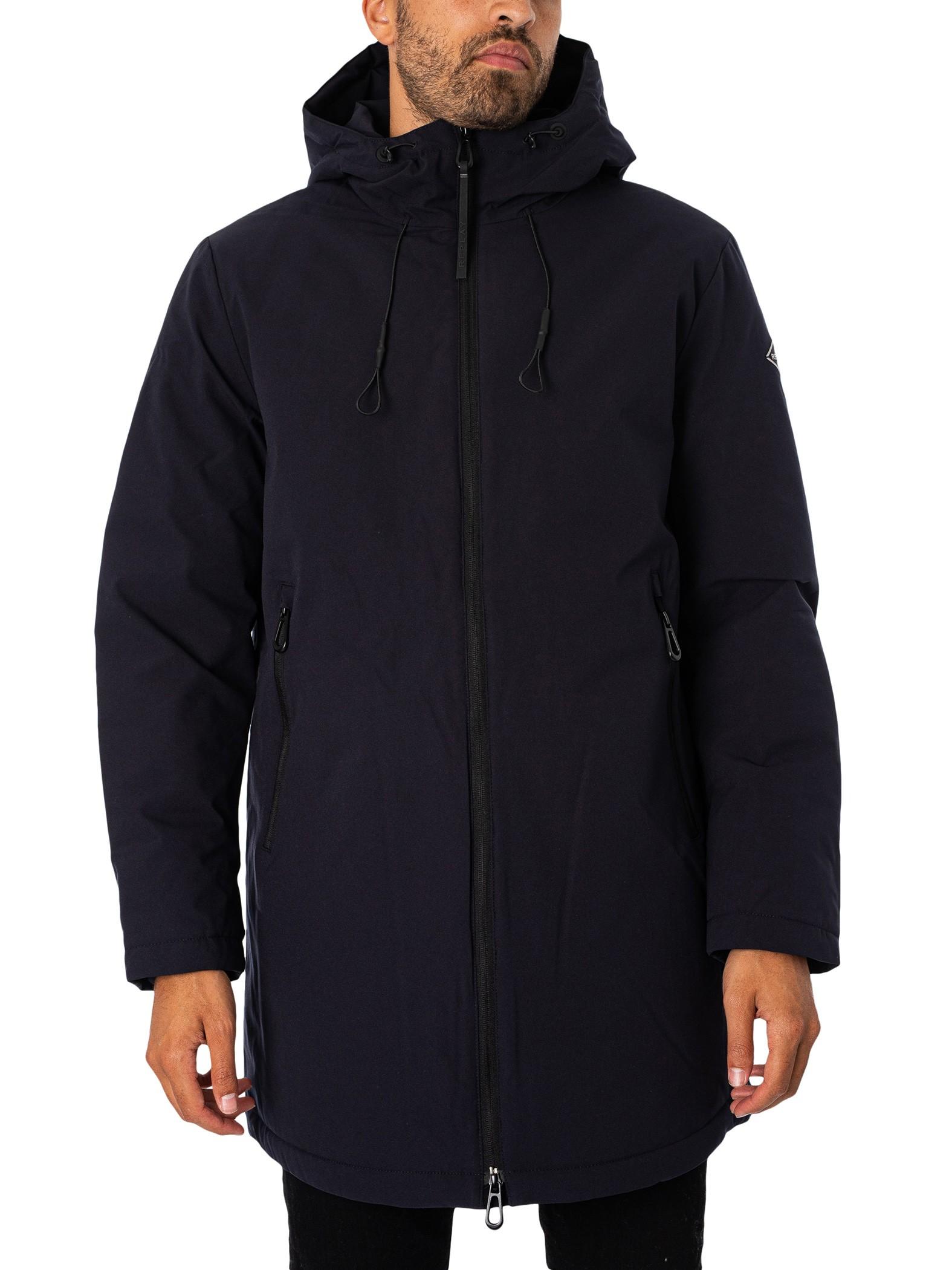 Replay Sleeve Logo Parka Jacket in Blue for Men | Lyst