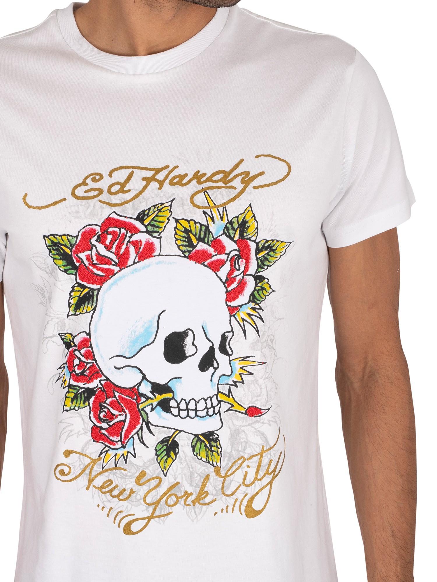 Ed Hardy Skull Rose Caviar T-shirt in White for Men | Lyst