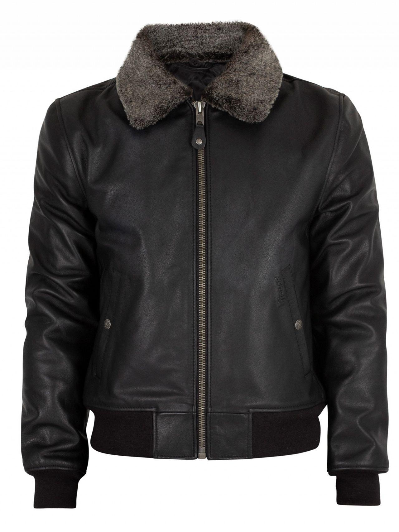 black leather jacket with fur inside