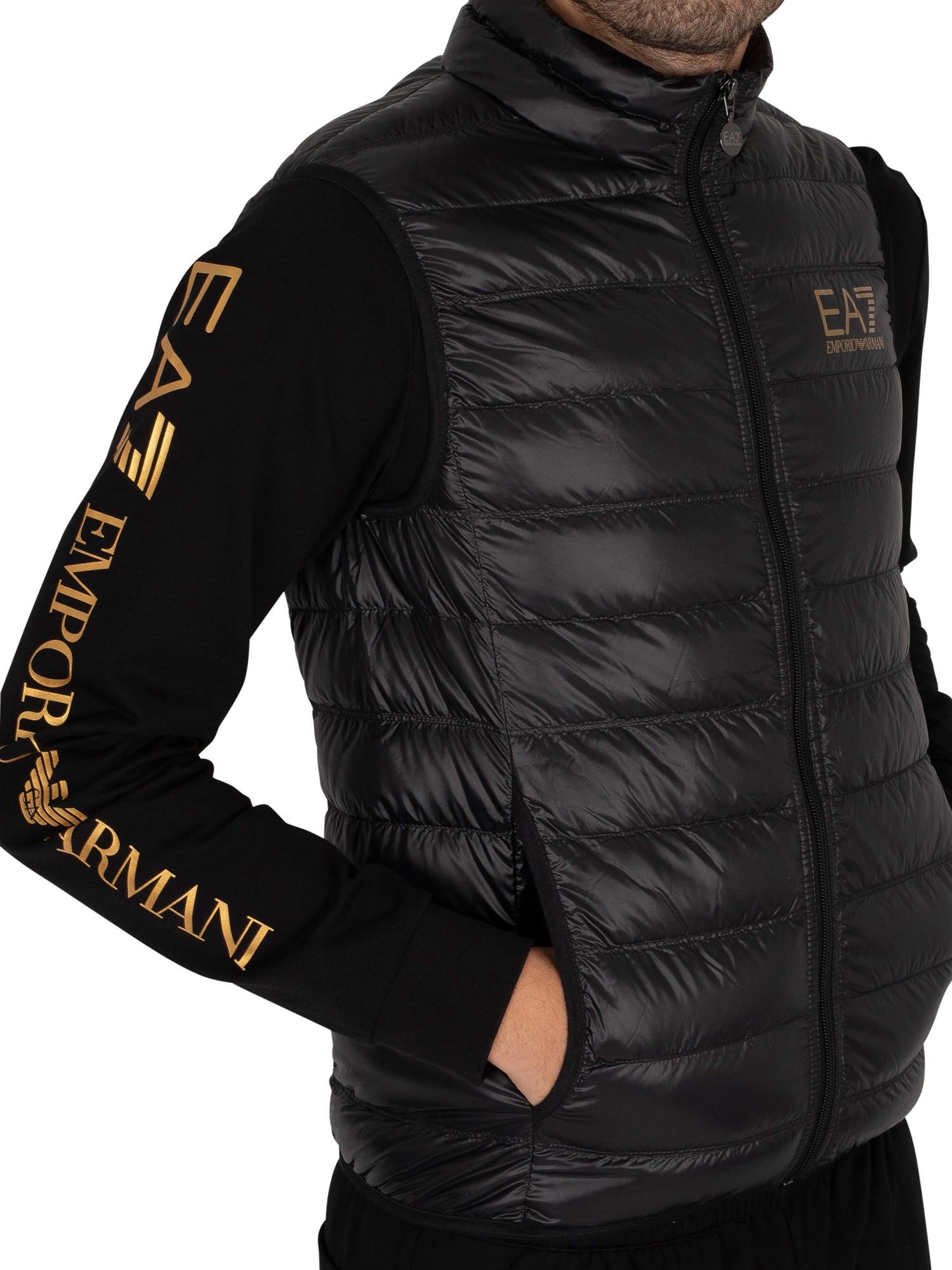 EA7 Down Gilet in Black/Gold (Black) for Men - Lyst