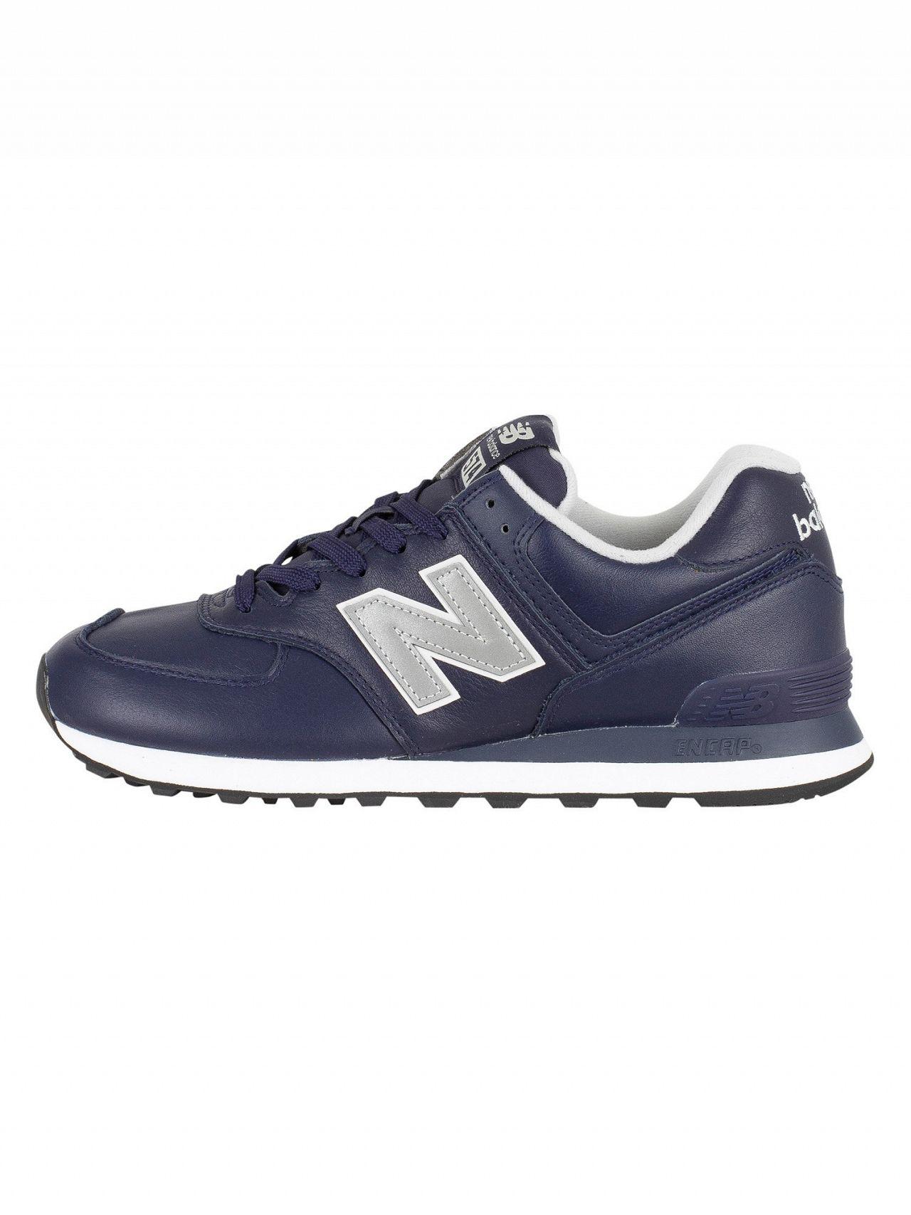 New Balance Navy 574 Leather Trainers in Blue for Men | Lyst