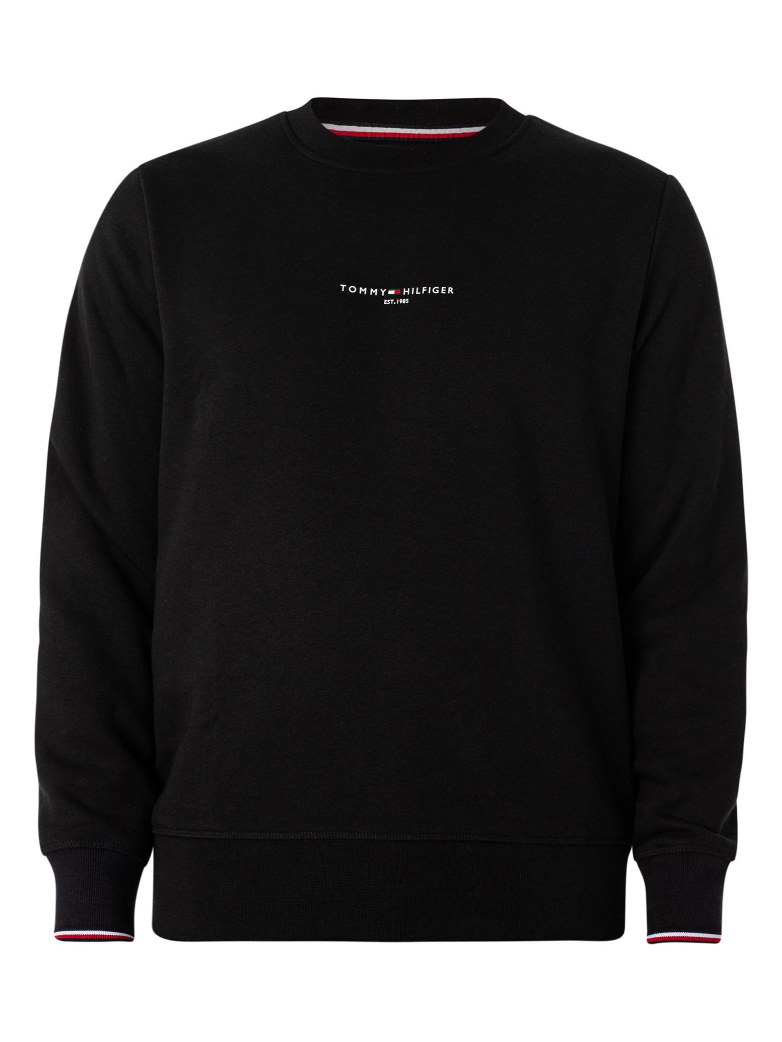 Tommy Hilfiger Logo Tipped Crew Sweatshirt in Black for Men Lyst