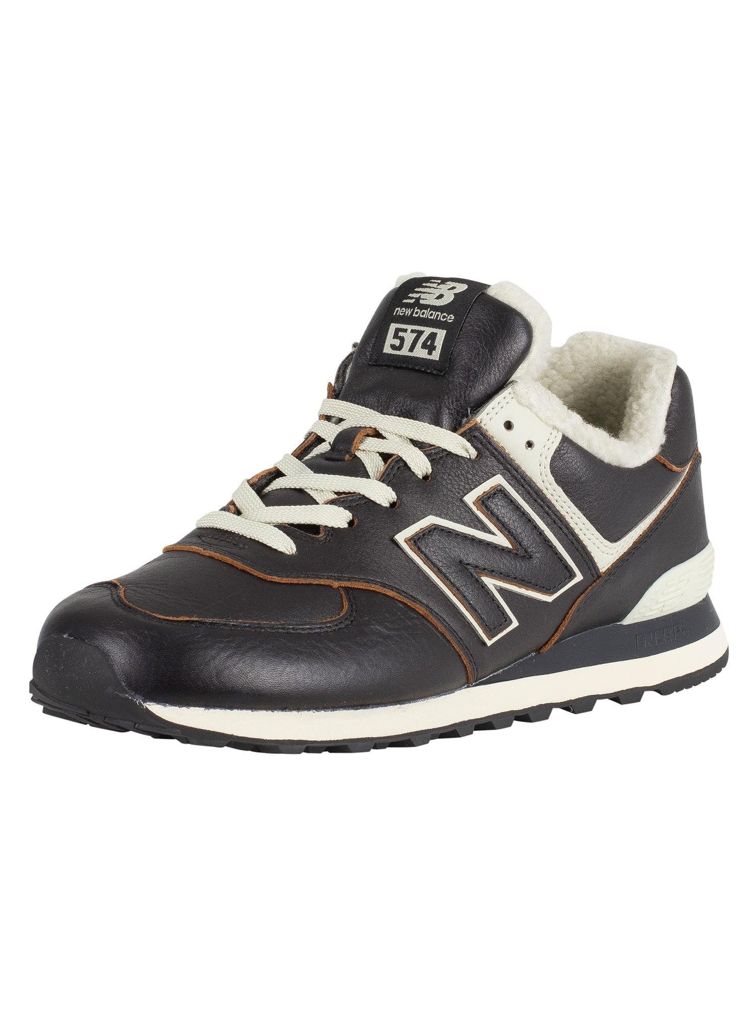 New Balance 574 Leather Sherpa Trainers in Black for Men | Lyst Australia