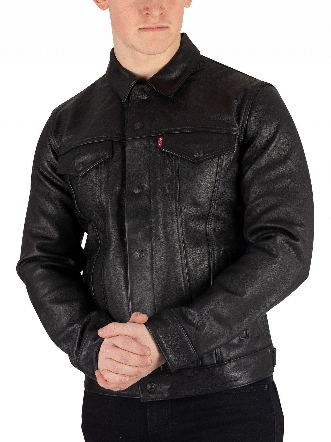 Energize Sige tårn Levi's Type 3 Black Leather Trucker Jacket for Men | Lyst