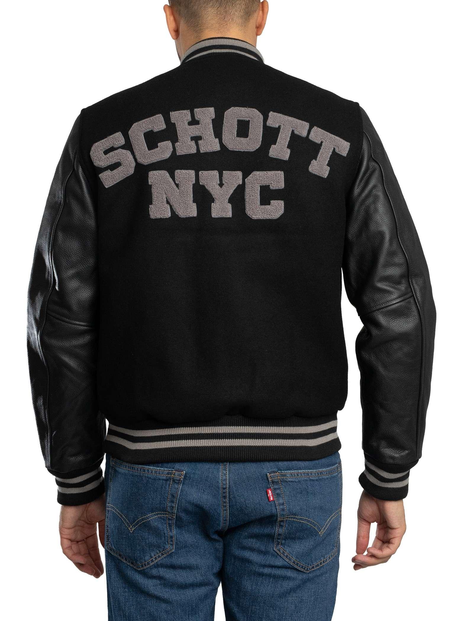 Schott Nyc Varsity Leather Jacket in Black for Men | Lyst UK