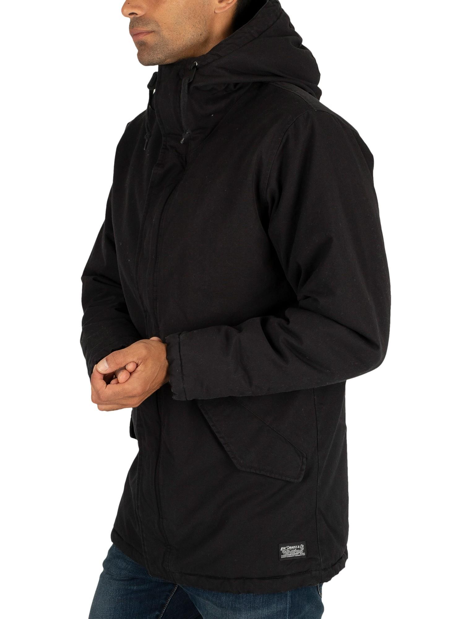 Levi's Cotton Thermore Padded Parka Jacket in Black for Men | Lyst