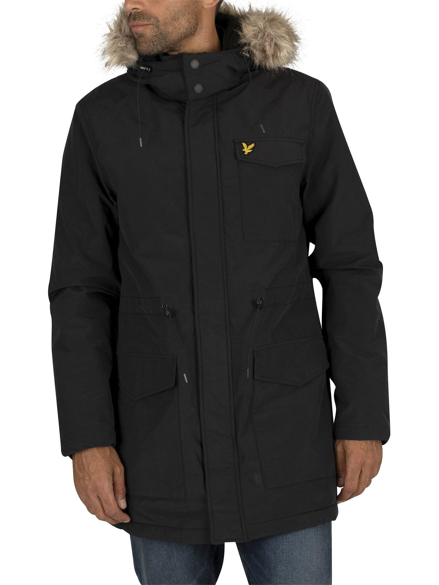 Lyle & Scott Cotton Winter Weight Microfleece Parka Jacket in Black for Men  - Lyst