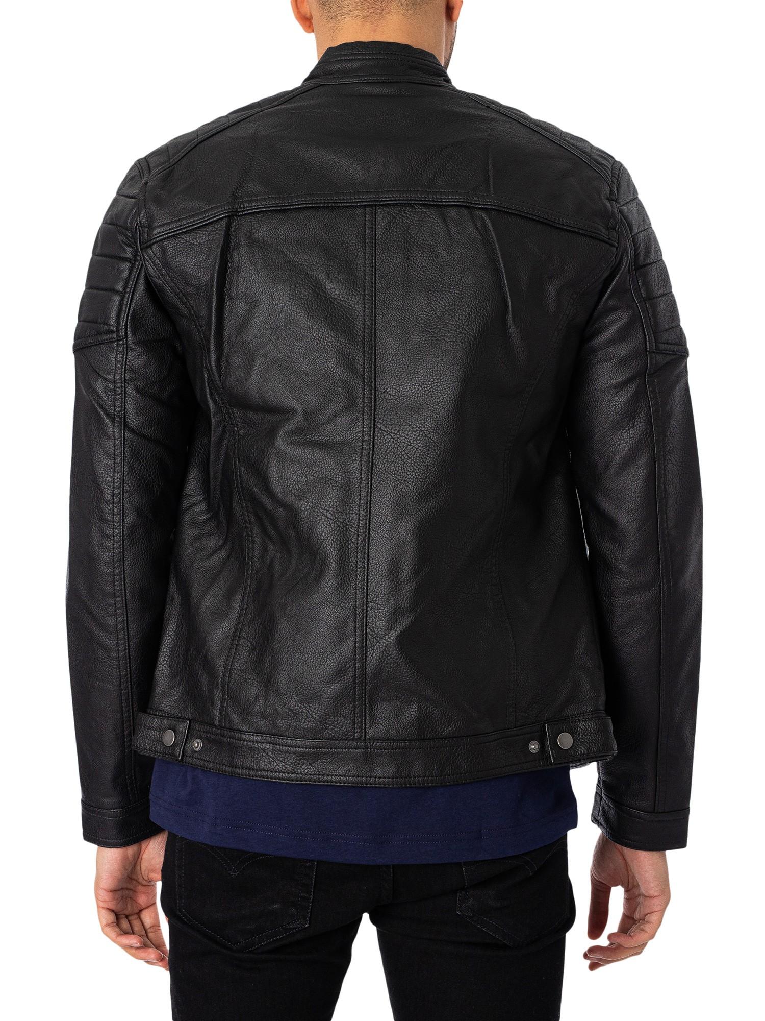 Jack & Jones Rocky Leather Jacket in Black for Men | Lyst