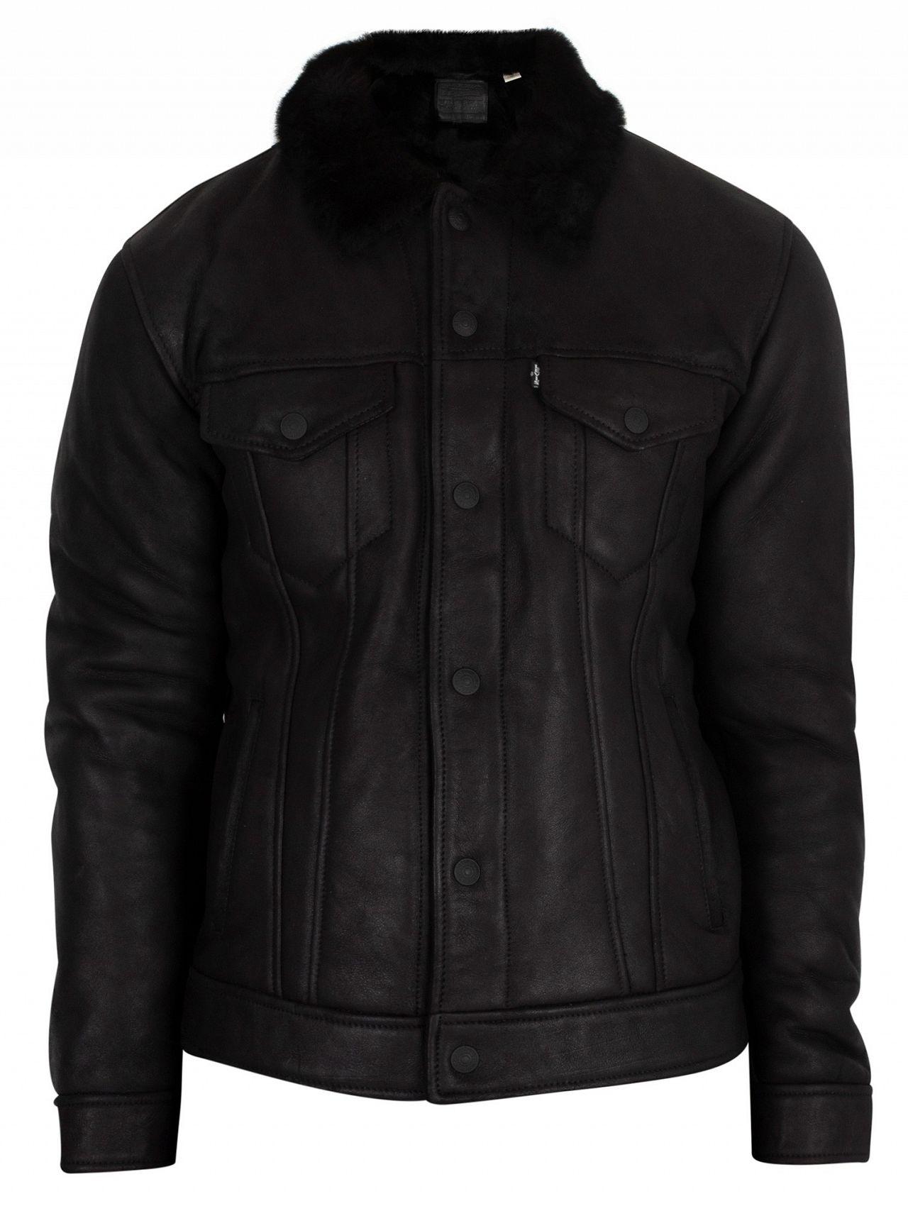 Levi's Black The Shearling Trucker Leather Jacket for Men - Lyst