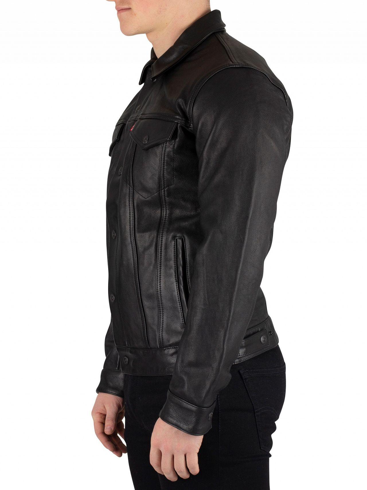 Levi's Type 3 Black Leather Trucker Jacket for Men - Lyst