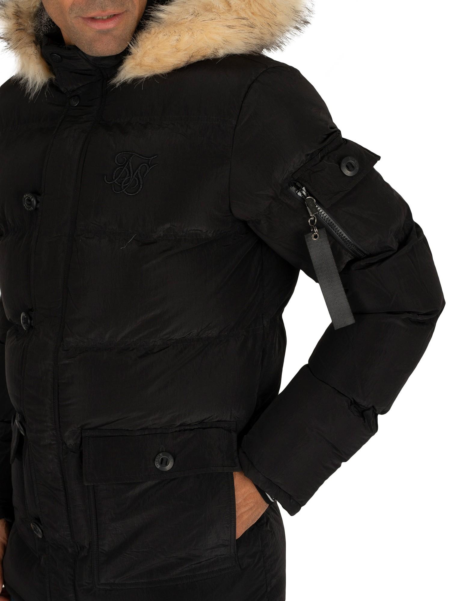 SIKSILK Silk Shiny Puffer Parka Jacket in Black for Men - Lyst