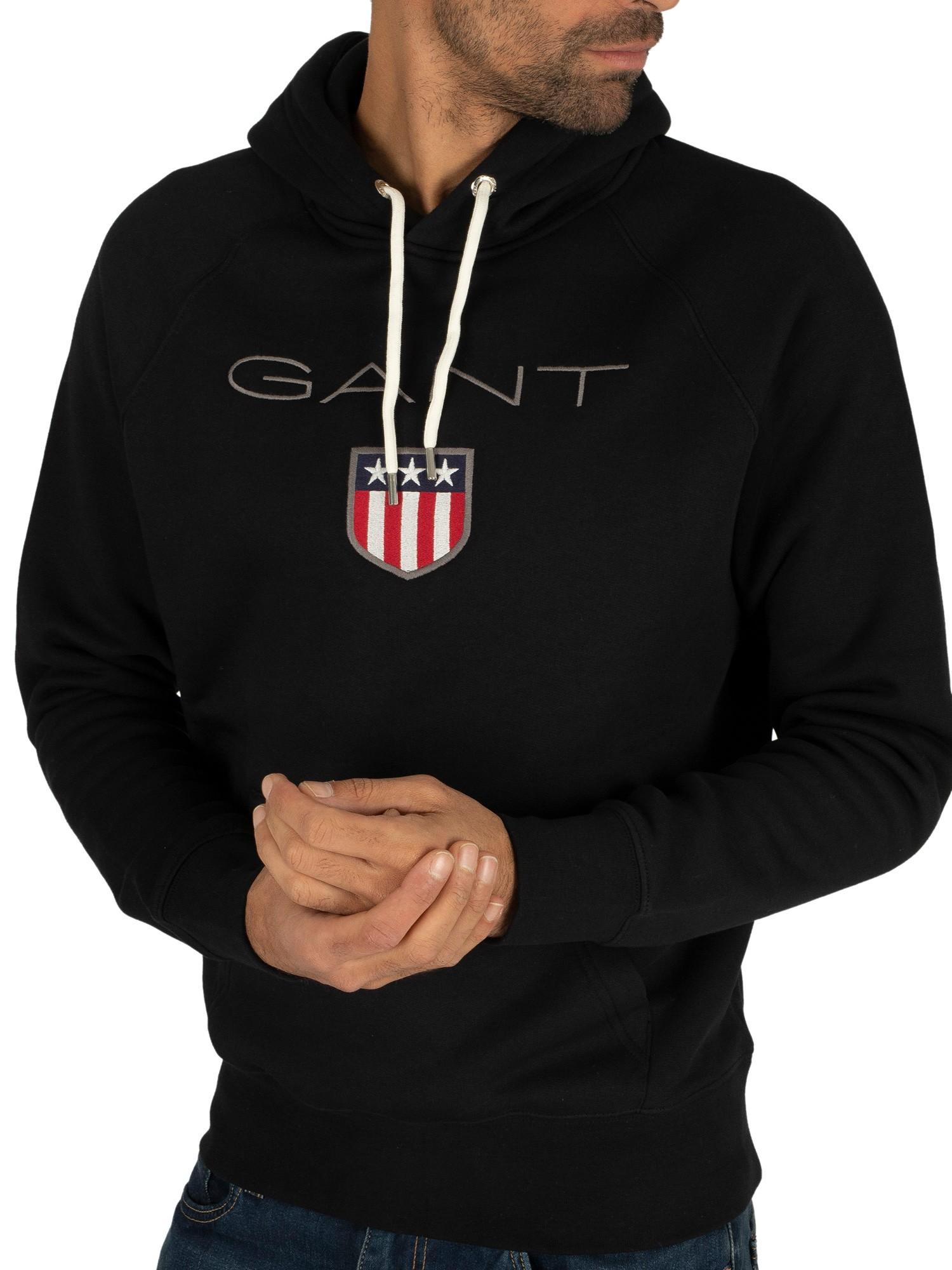 GANT Cotton Shield Pullover Hoodie in Black for Men - Lyst