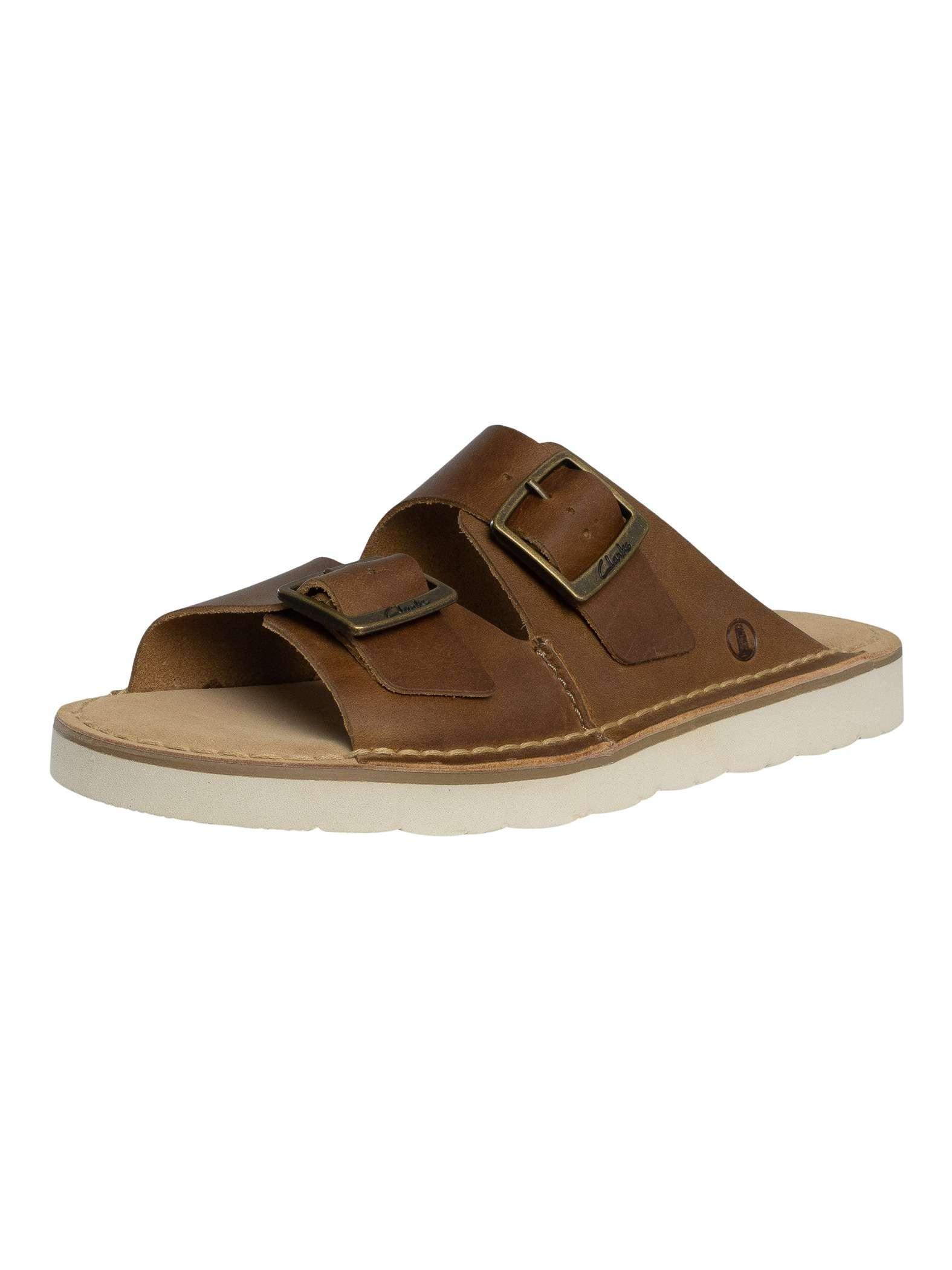 thumbnail image 2 of Clarks Men's Walkford Band Slide Sandal – Leather Upper, Cushioned Footbed, Slip-Resistant Rubber Sole 2 of 9