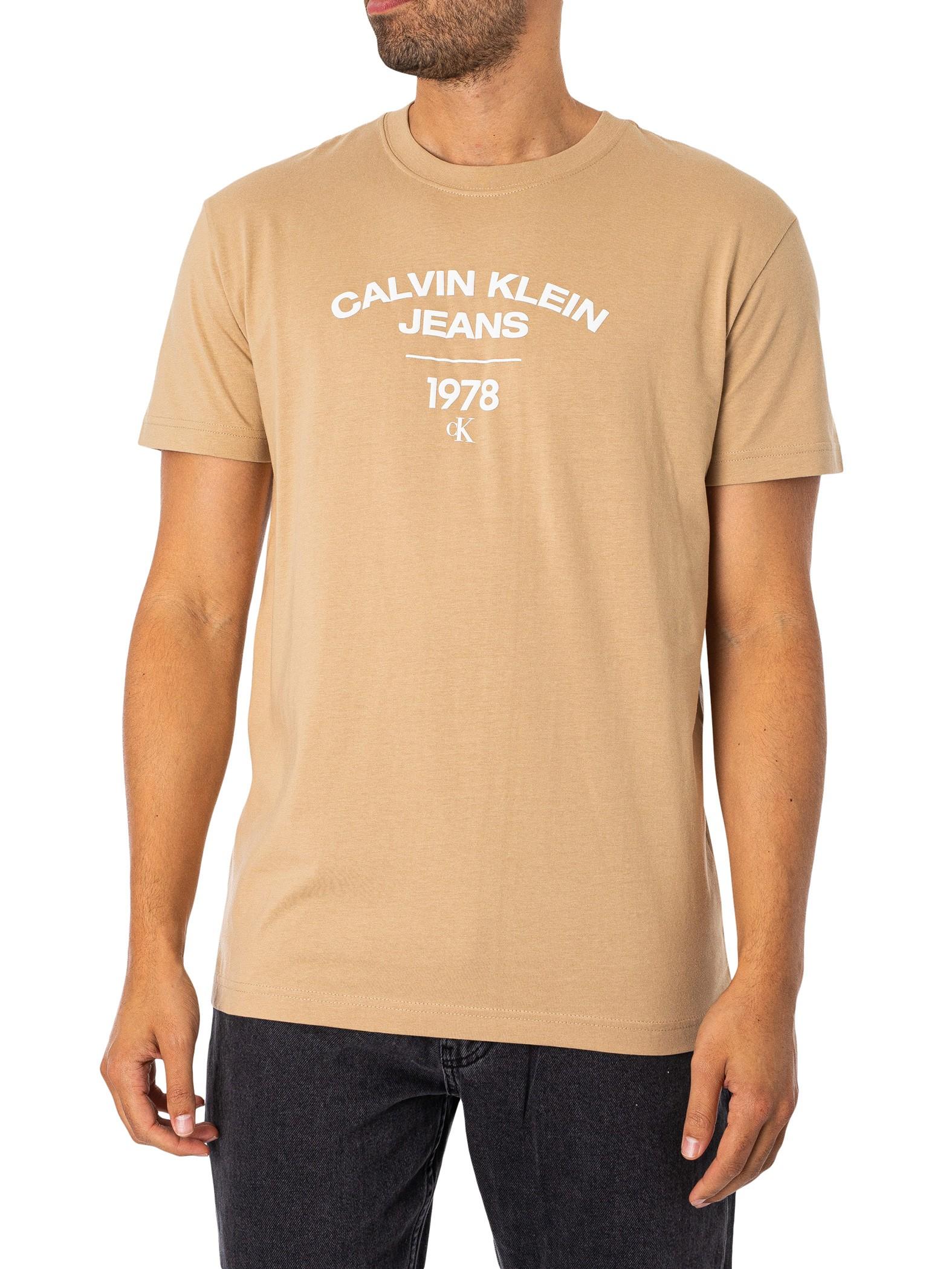 Calvin Klein Varsity Curve Logo T-shirt in Natural for Men