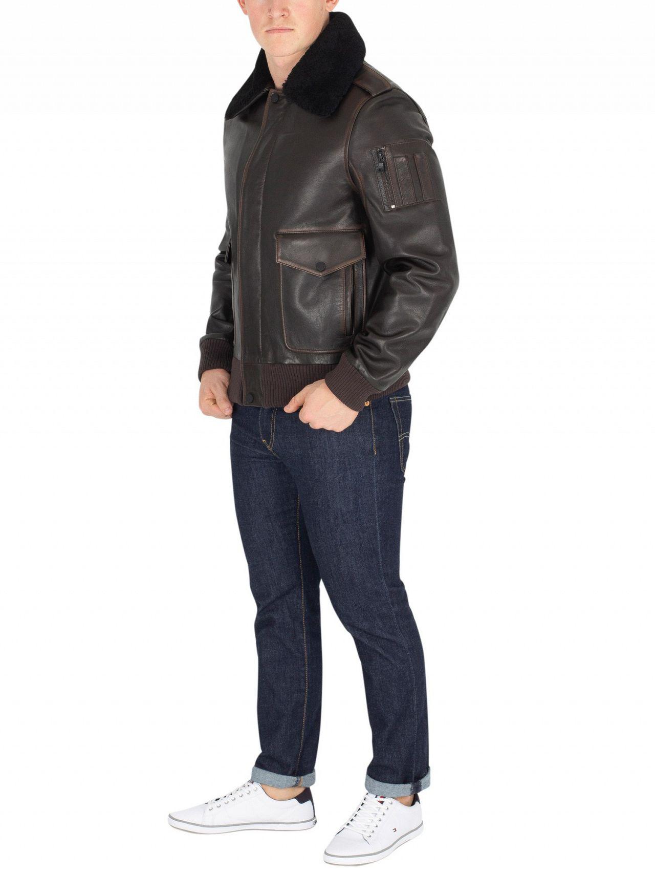 Tommy Hilfiger Golden Brown Aviator Shearling Leather Jacket for Men Lyst