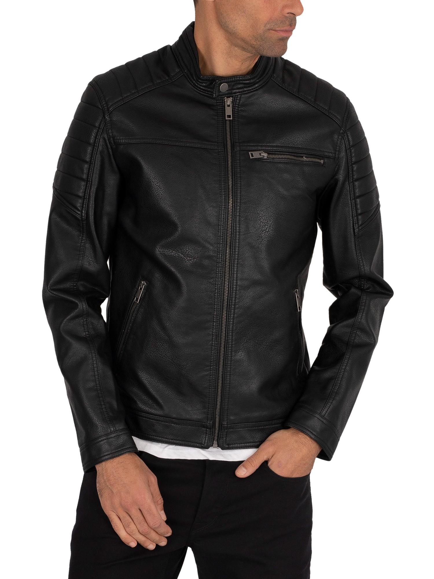 Jack & Jones Rocky Leather Jacket in Black for Men | Lyst Australia