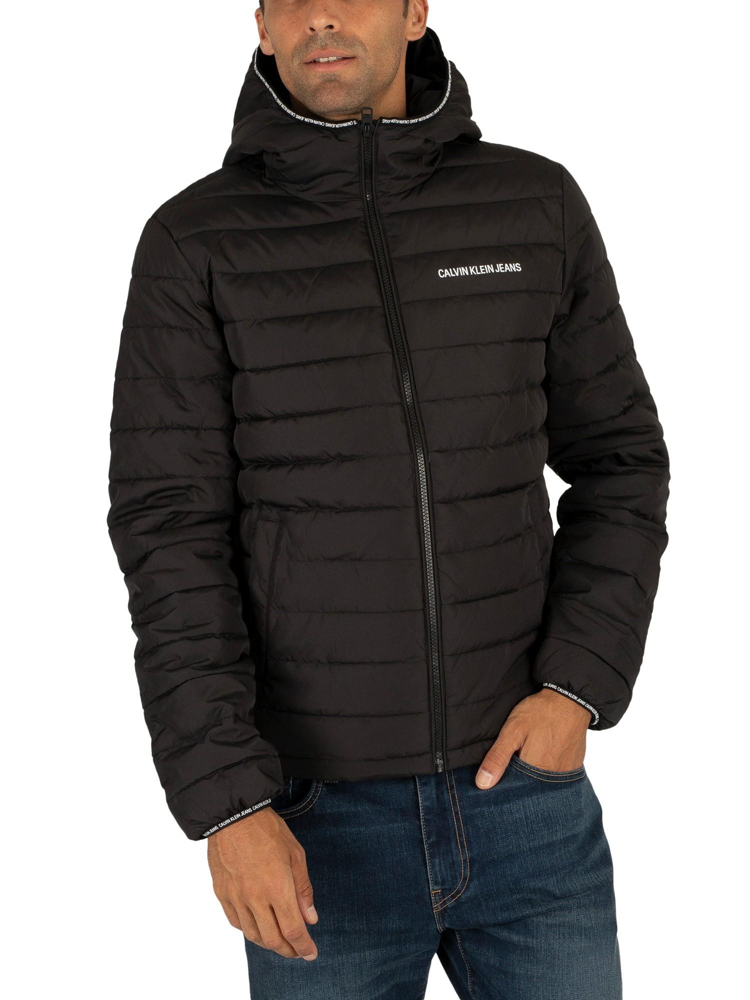 Calvin Klein Denim Padded Hooded Jacket in Black for Men - Lyst