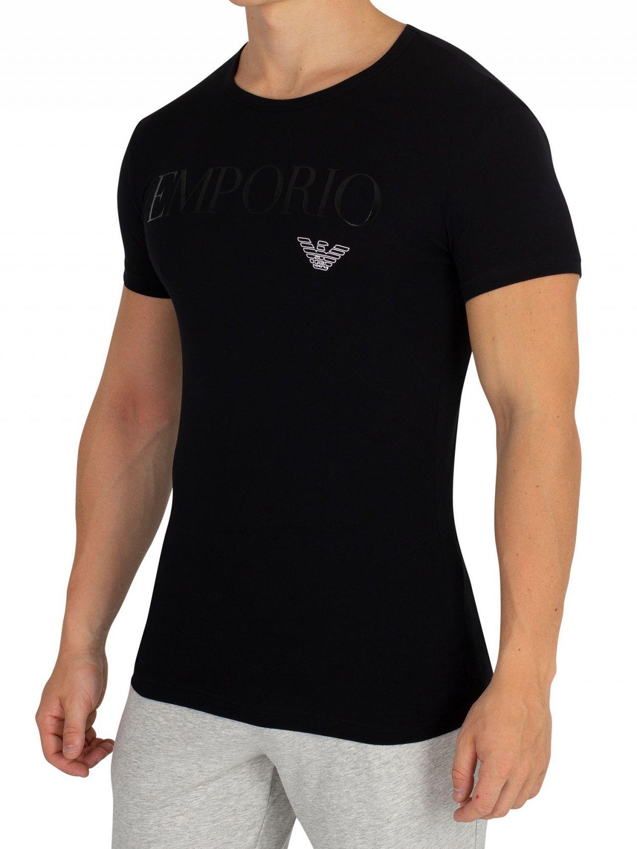 Emporio Armani Black Stretch Cotton Crew T-shirt in Black for Men - Lyst