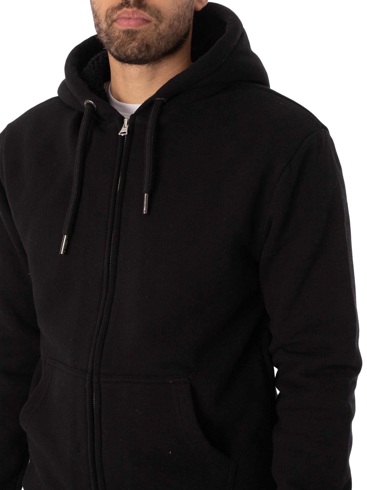 Superdry Fleece Borg Lined Zip Hoodie in Black for Men | Lyst