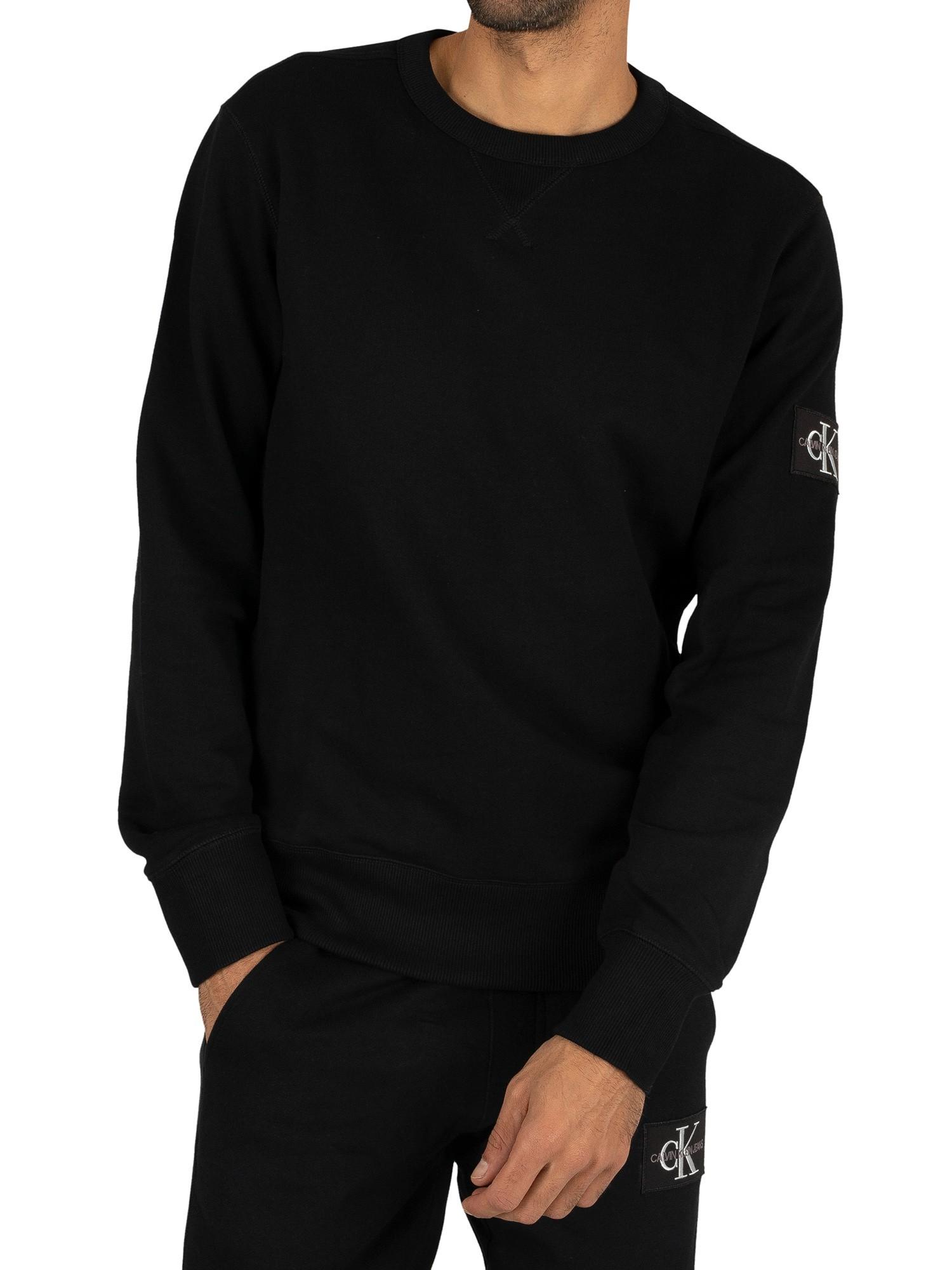 Calvin Klein Denim Monogram Sleeve Badge Sweatshirt in Black for Men - Lyst