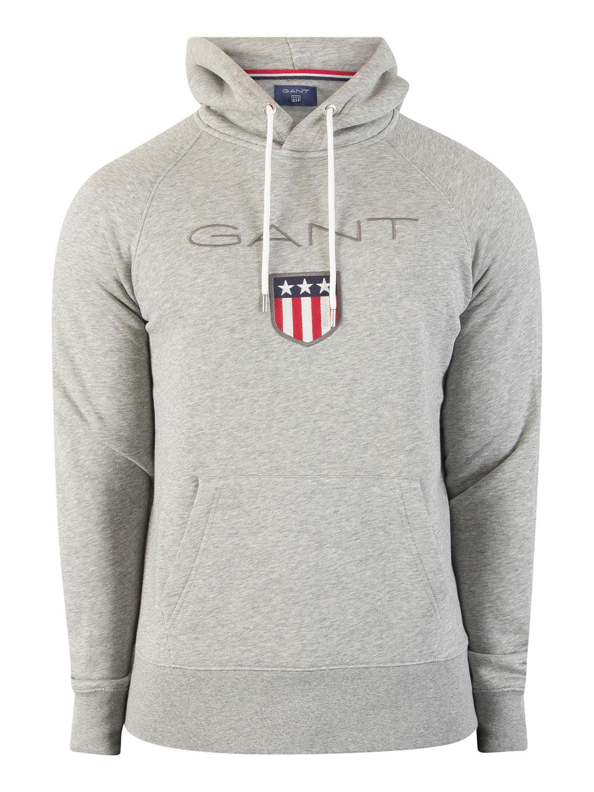 GANT Cotton Grey Melange Shield Pullover Hoodie in Gray for Men Lyst