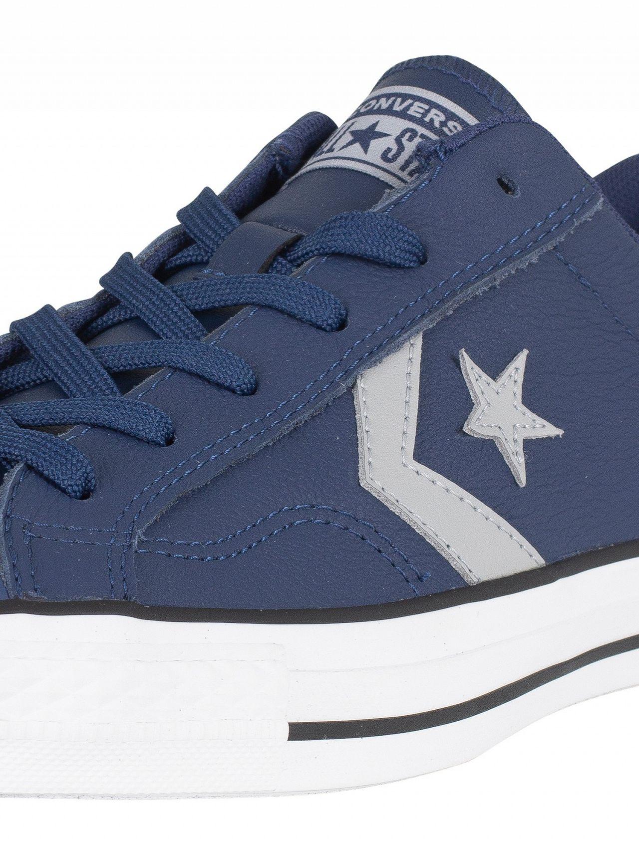 converse navy leather trainers