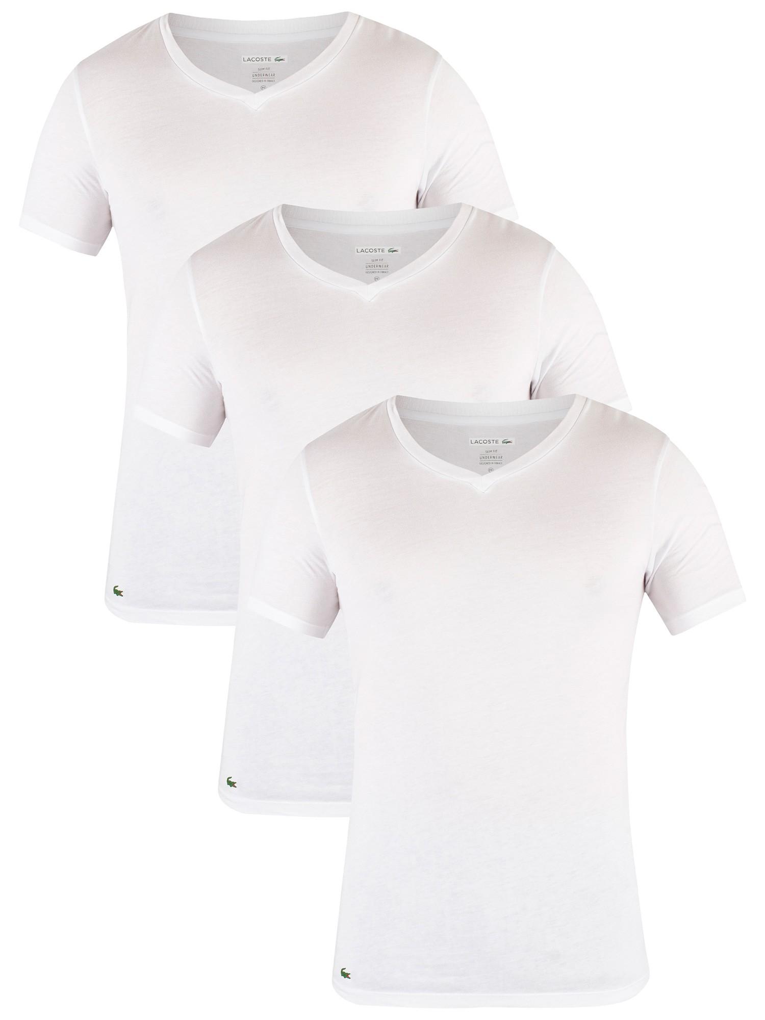 Solid Colors Grey Essentials Slim Fit V-Neck Lacoste 3 Pack Mens T-Shirt