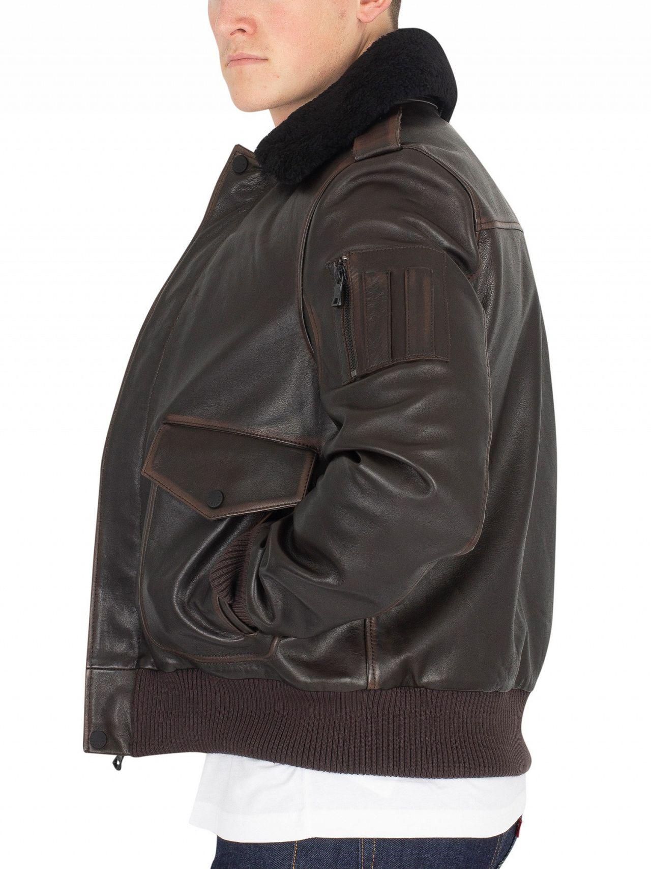 Tommy Hilfiger Golden Brown Aviator Shearling Leather Jacket for Men | Lyst