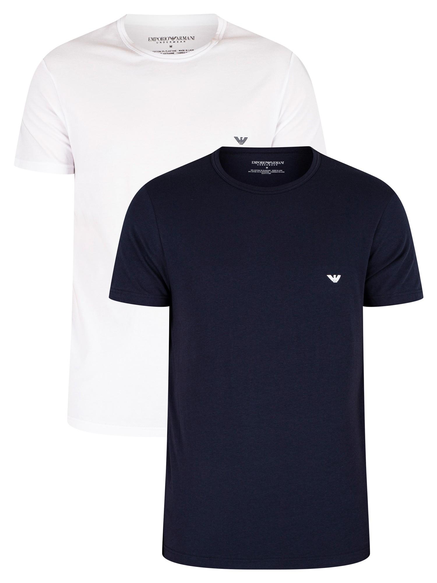 Emporio Armani 2 Pack Lounge T-shirts in White/Navy Blue (Blue) for Men |  Lyst
