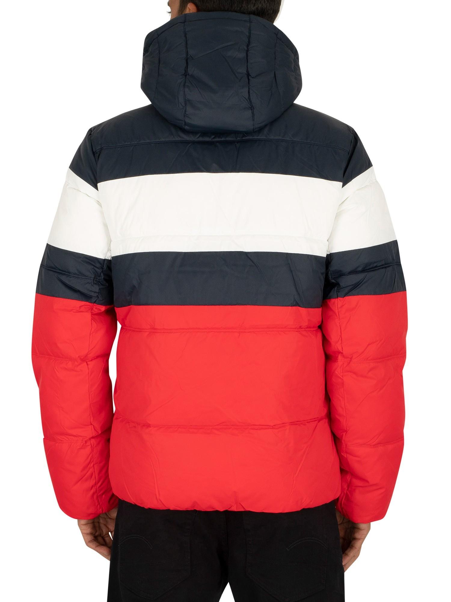 Tommy Hilfiger Denim Rugby Stripe Puffer Jacket in Red for Men | Lyst