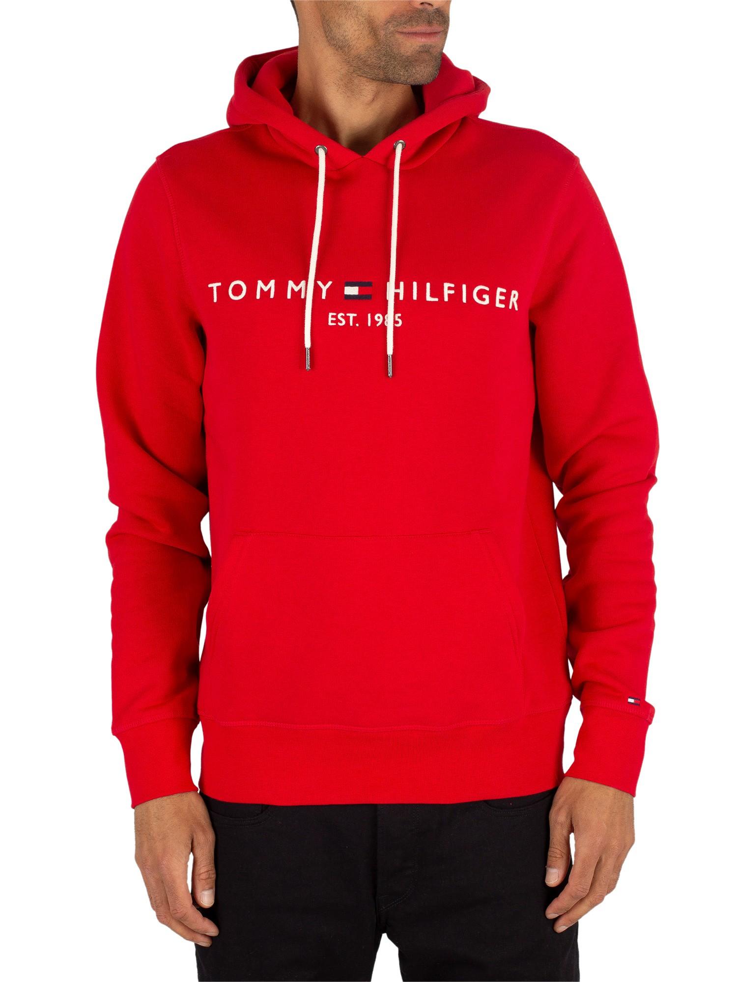Tommy Jeans Straight Logo Hoodie In Red