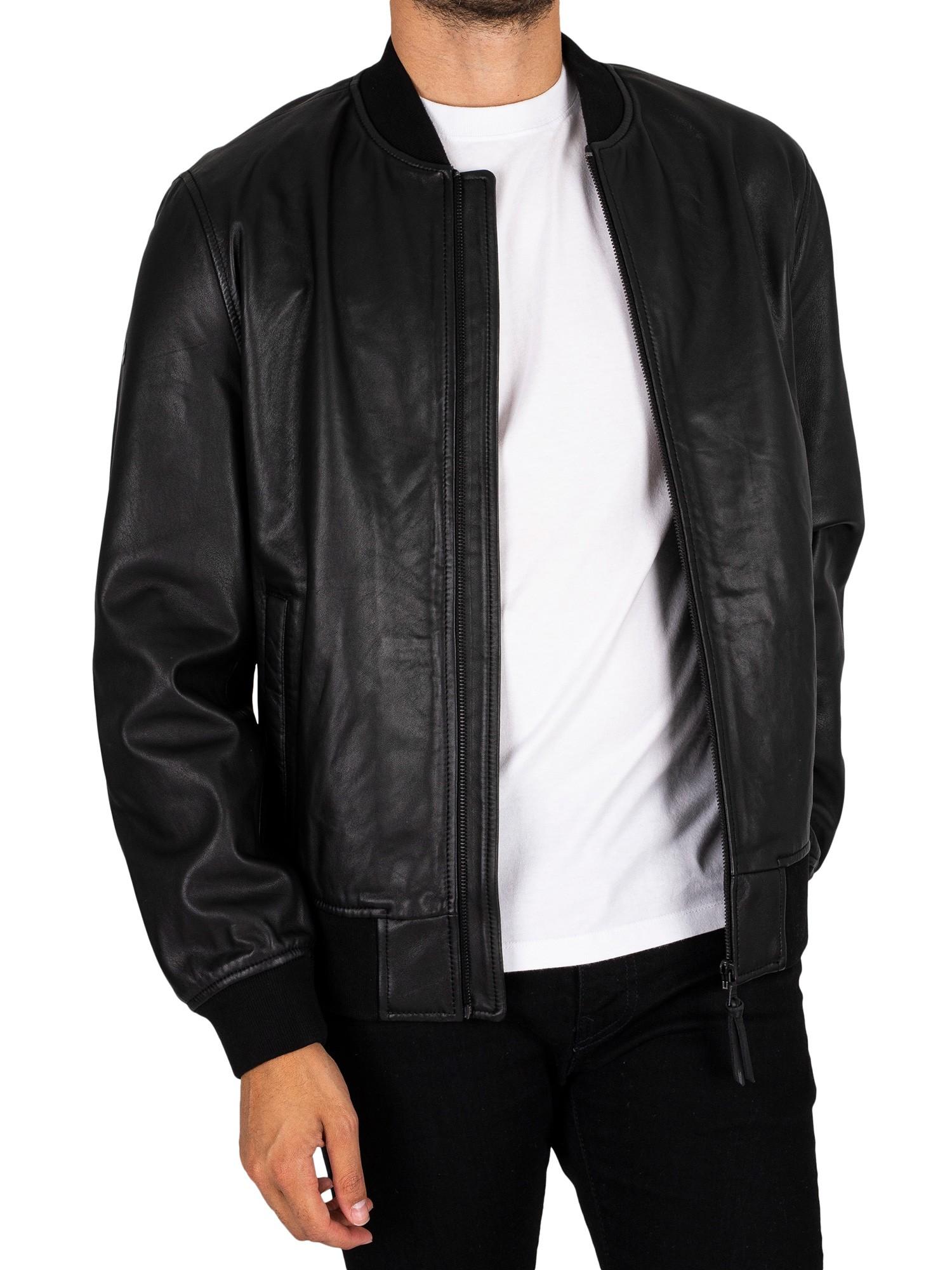 Superdry Studios Leather Flight Bomber Jacket in Black for Men | Lyst ...