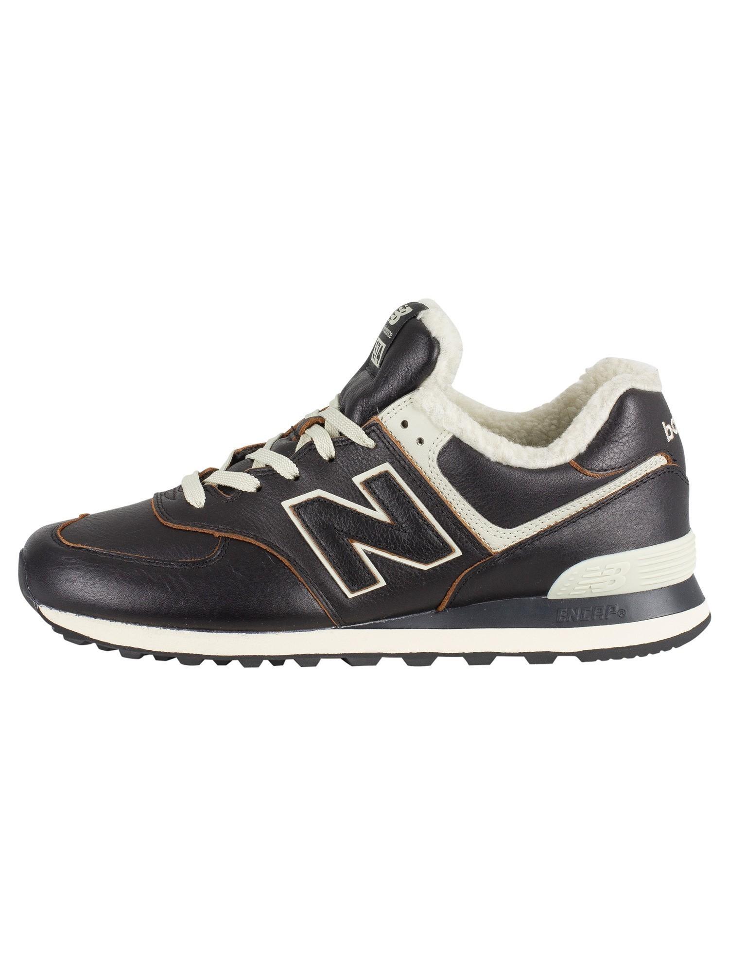 New Balance 574 Leather Sherpa Trainers in Black for Men | Lyst