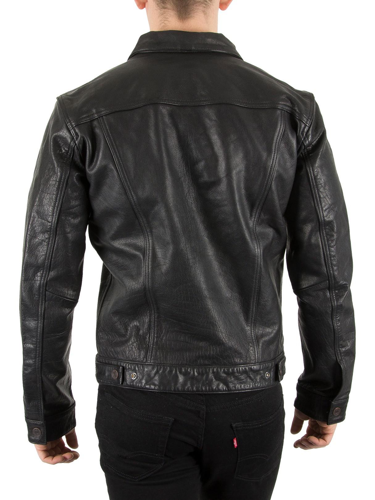 Levi's Black Buffalo Leather Trucker Jacket for Men - Lyst