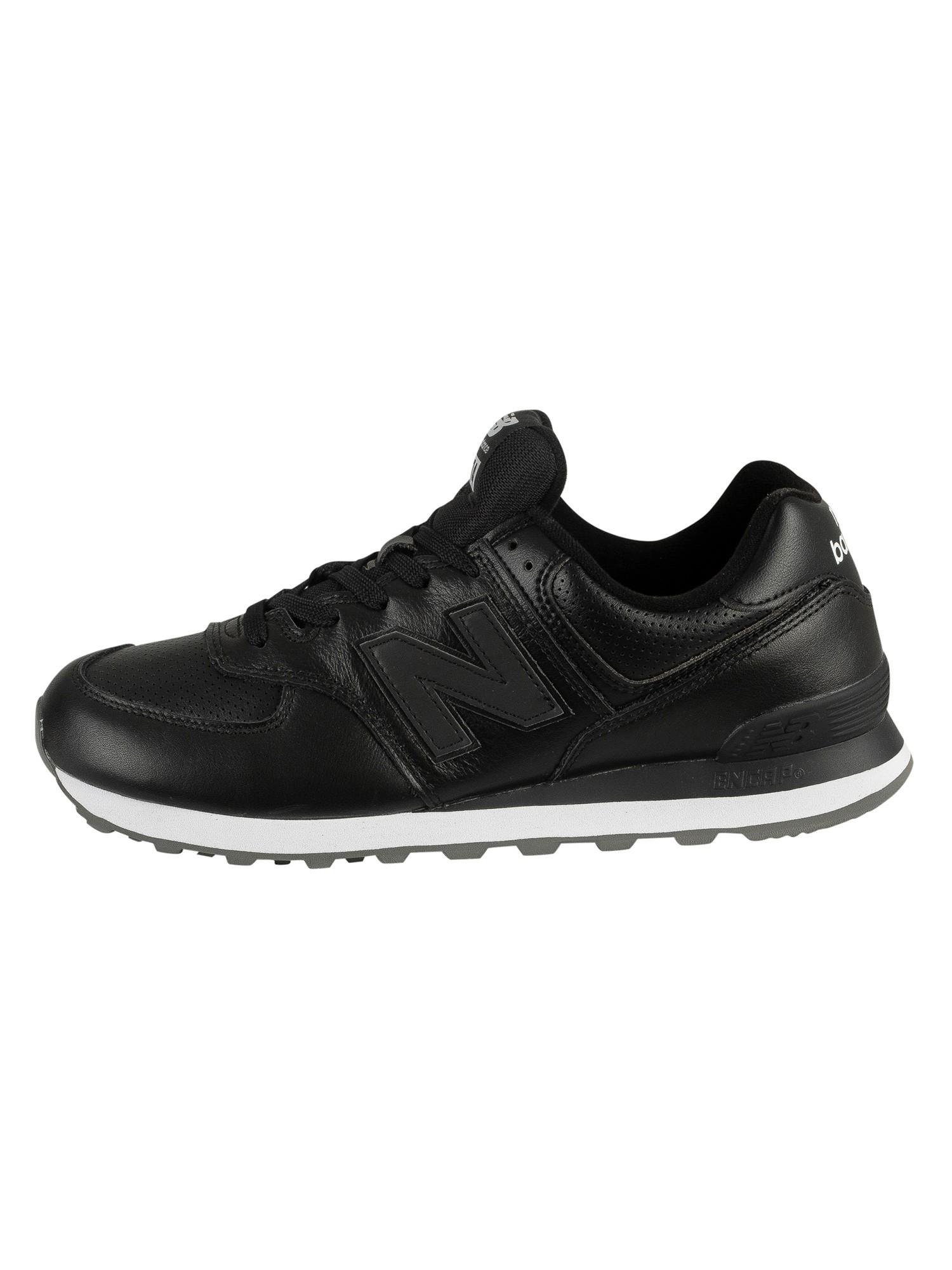 New Balance 574 Leather Trainers in Black/White (Black) for Men Lyst