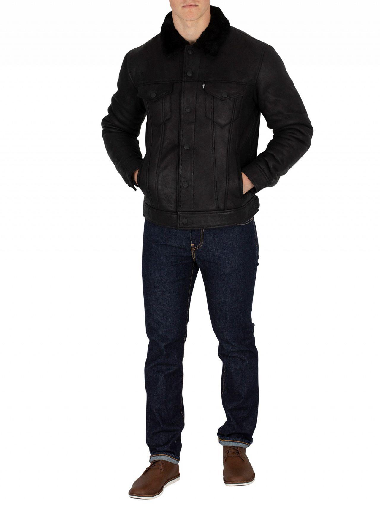 Lyst Levi's Black The Shearling Trucker Leather Jacket in Black for Men