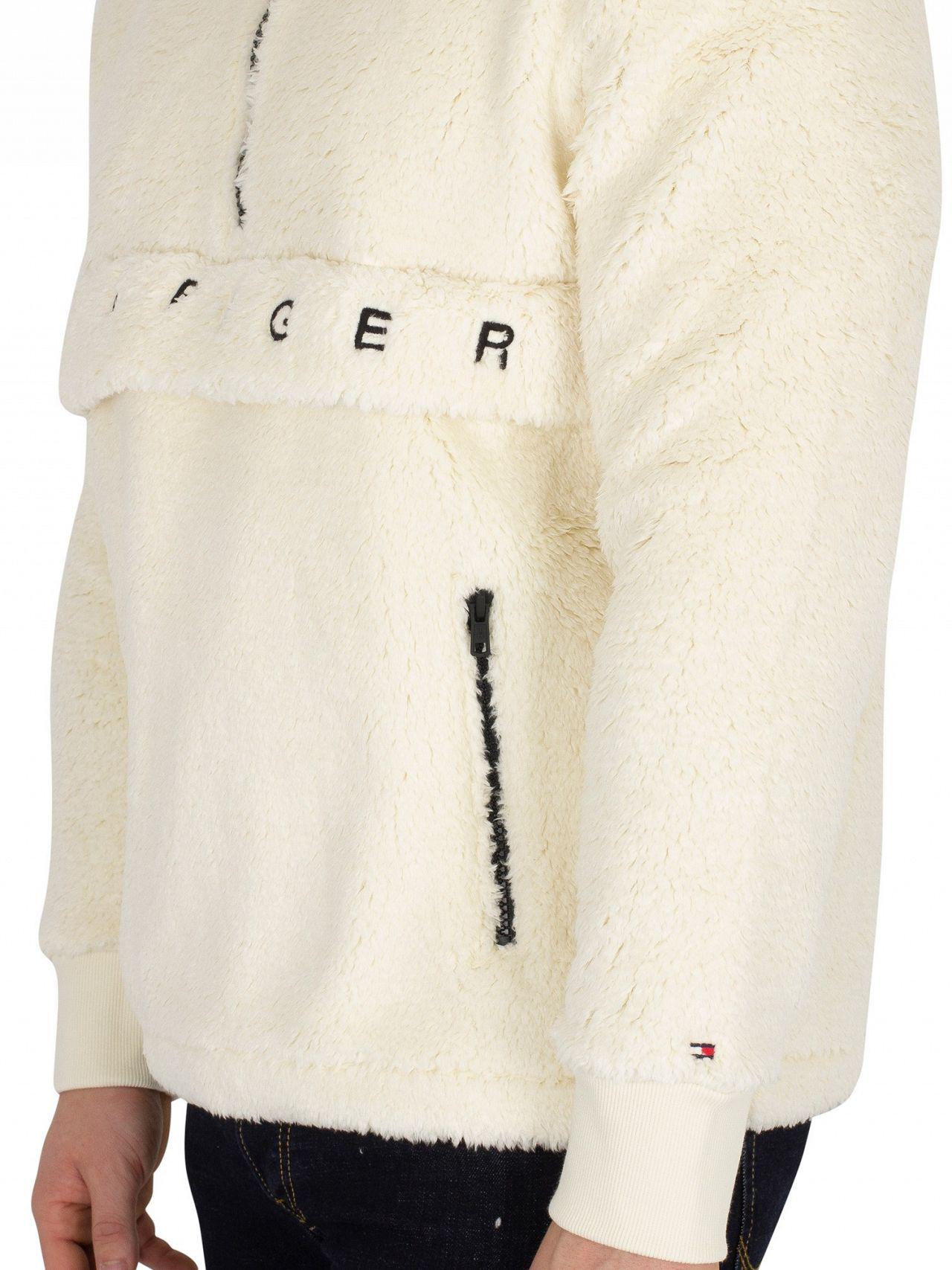 tommy hilfiger oversized teddy half zip hoodie