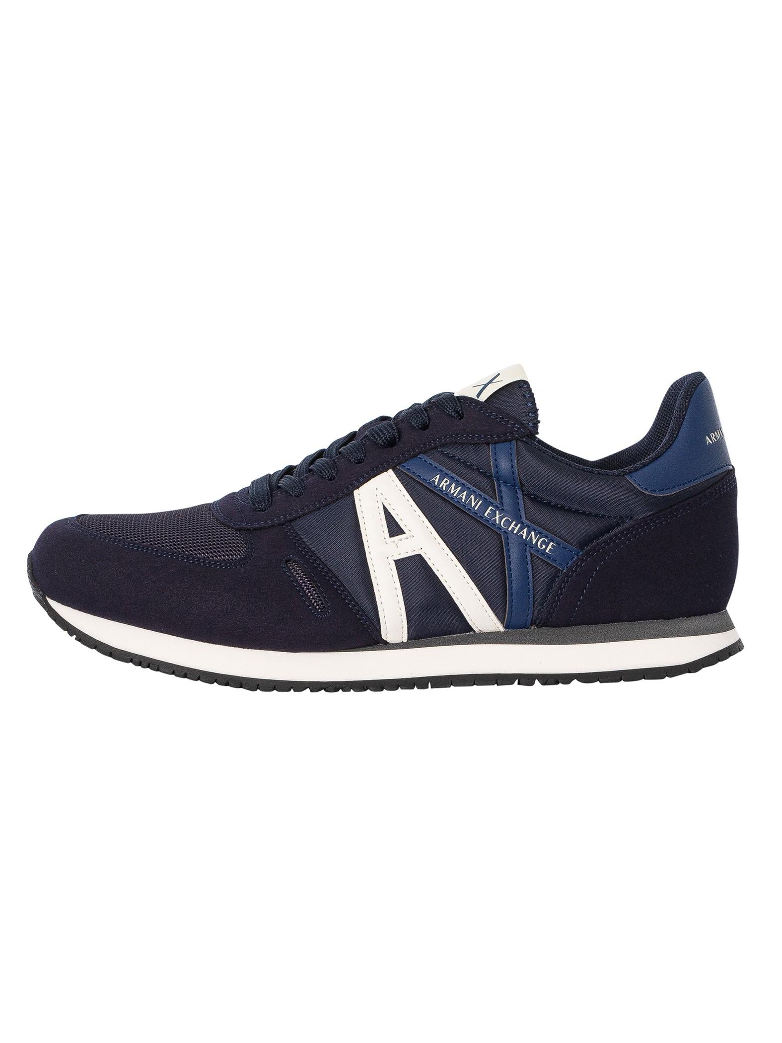 Giorgio Armani Big Logo Textile Trainers in Blue for Men Lyst