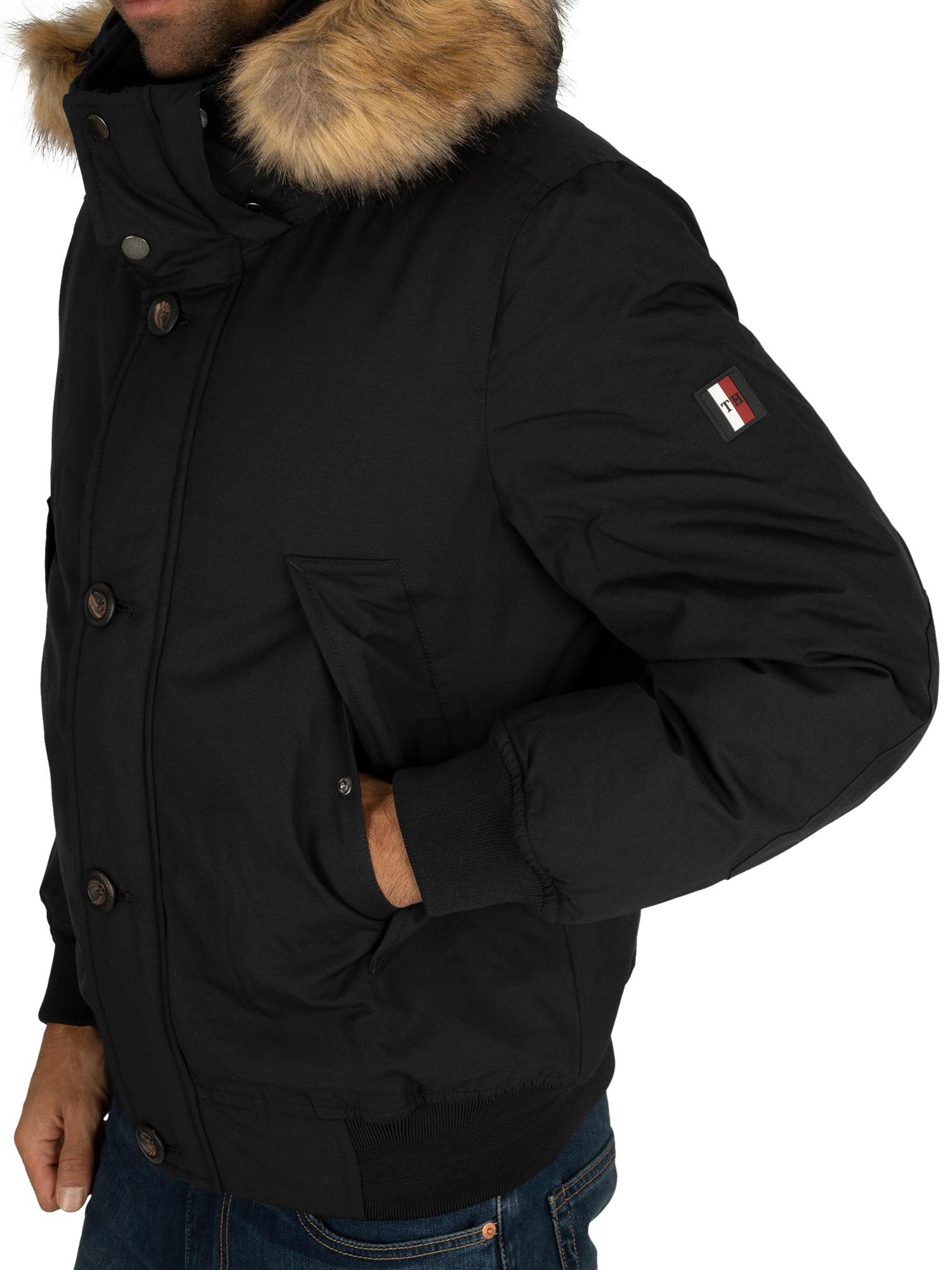 Tommy Hilfiger Fur Hampton Down Bomber Jacket in Black for Men - Lyst