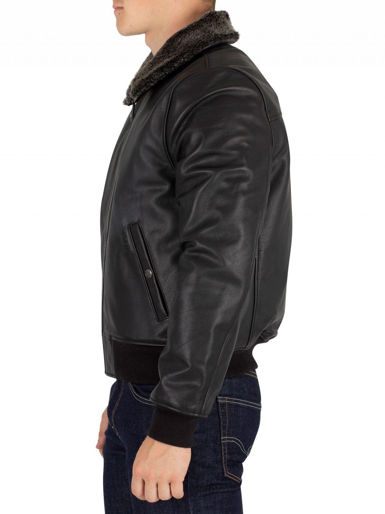 Schott Nyc Black Fur Collar Leather Jacket for Men - Lyst