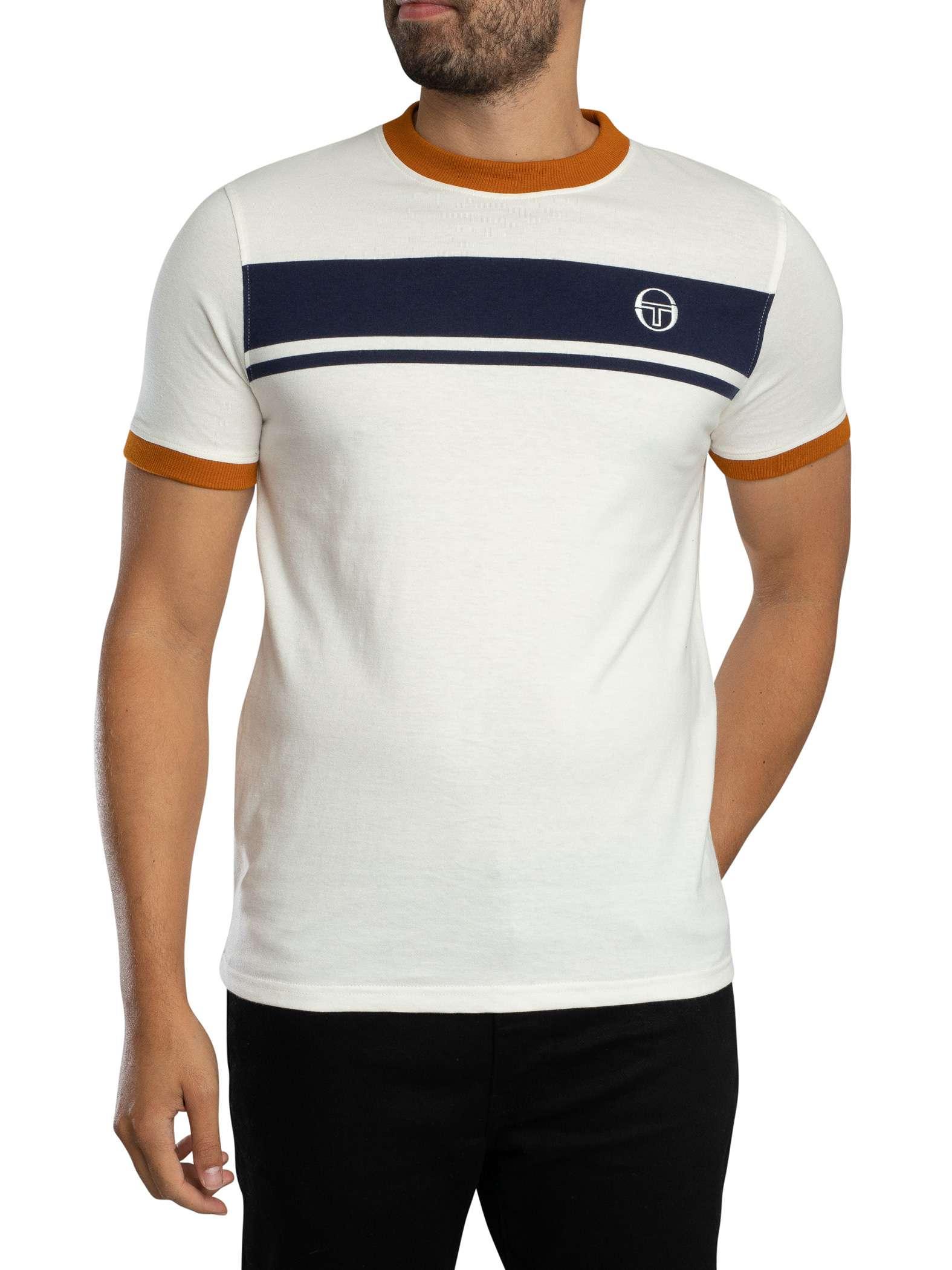 T-shirt Homme Sergio Tacchini Velocita - Taille M - Beige/bleu - Occasion Très Bon état - Style Rétro