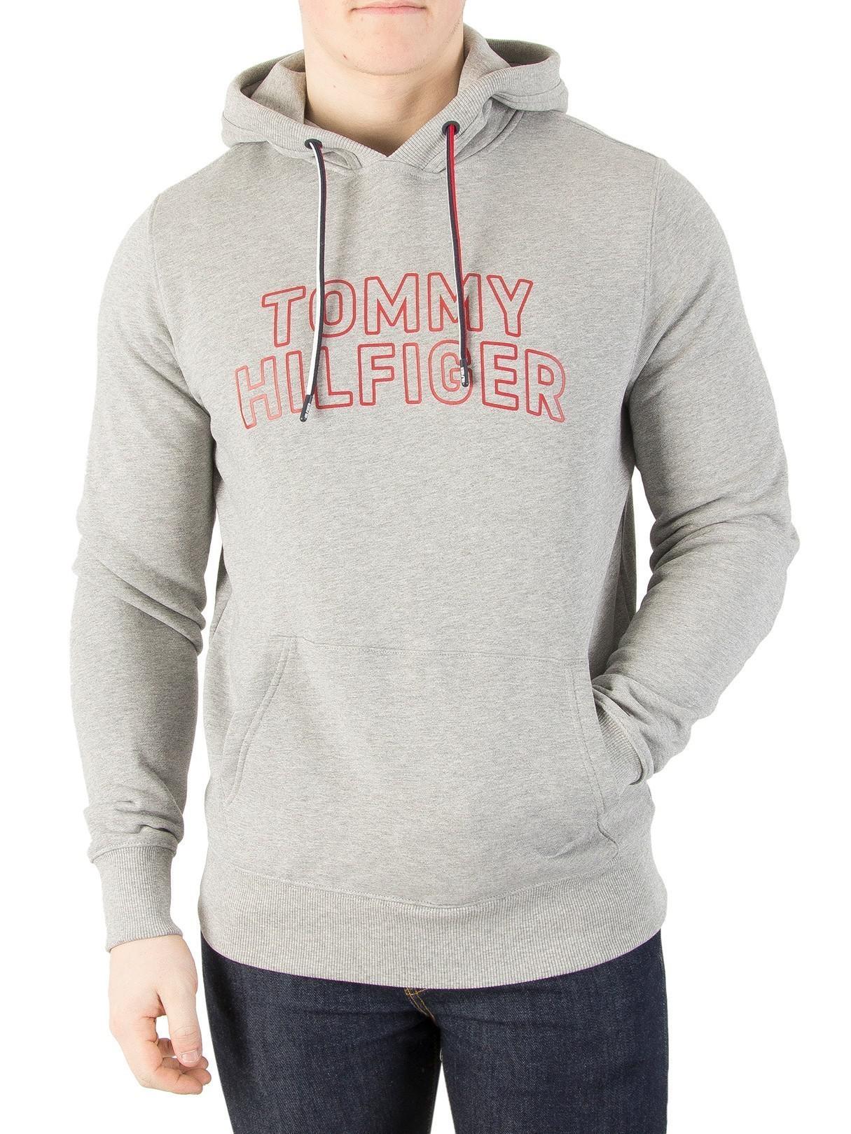 tommy hilfiger logo hoodie grey