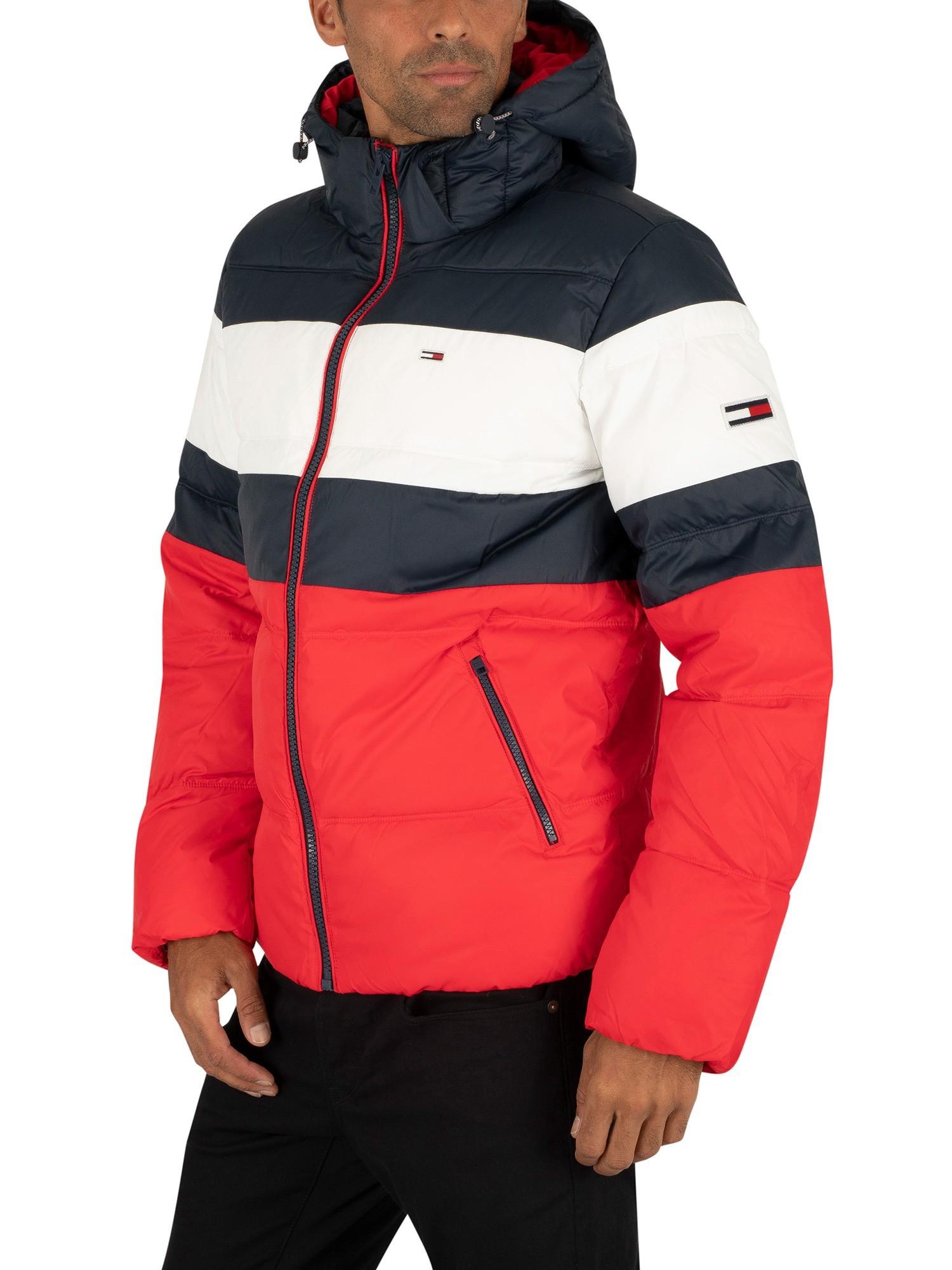 tommy jeans rugby stripe puffer jacket