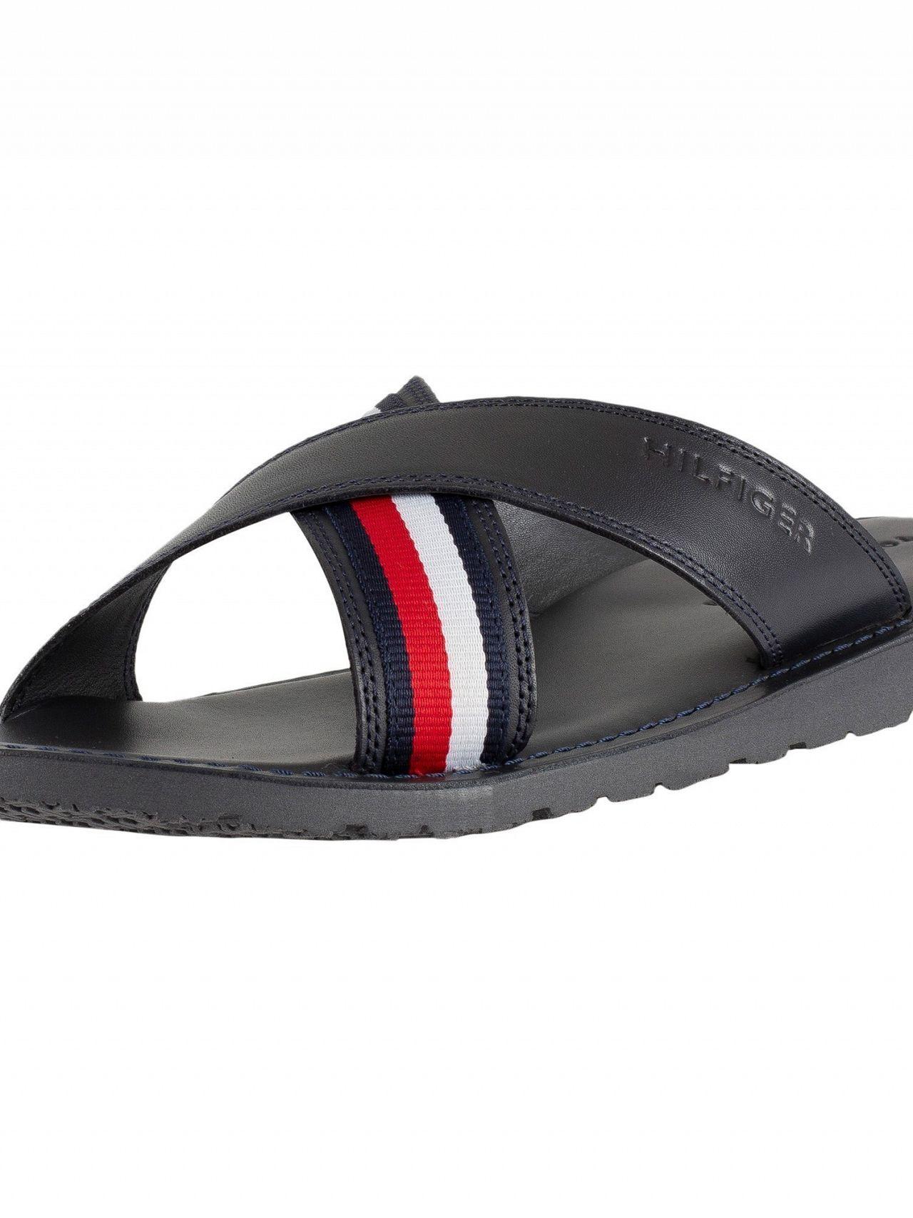 Tommy Hilfiger Midnight Criss Cross Leather Sandals in Blue for Men | Lyst