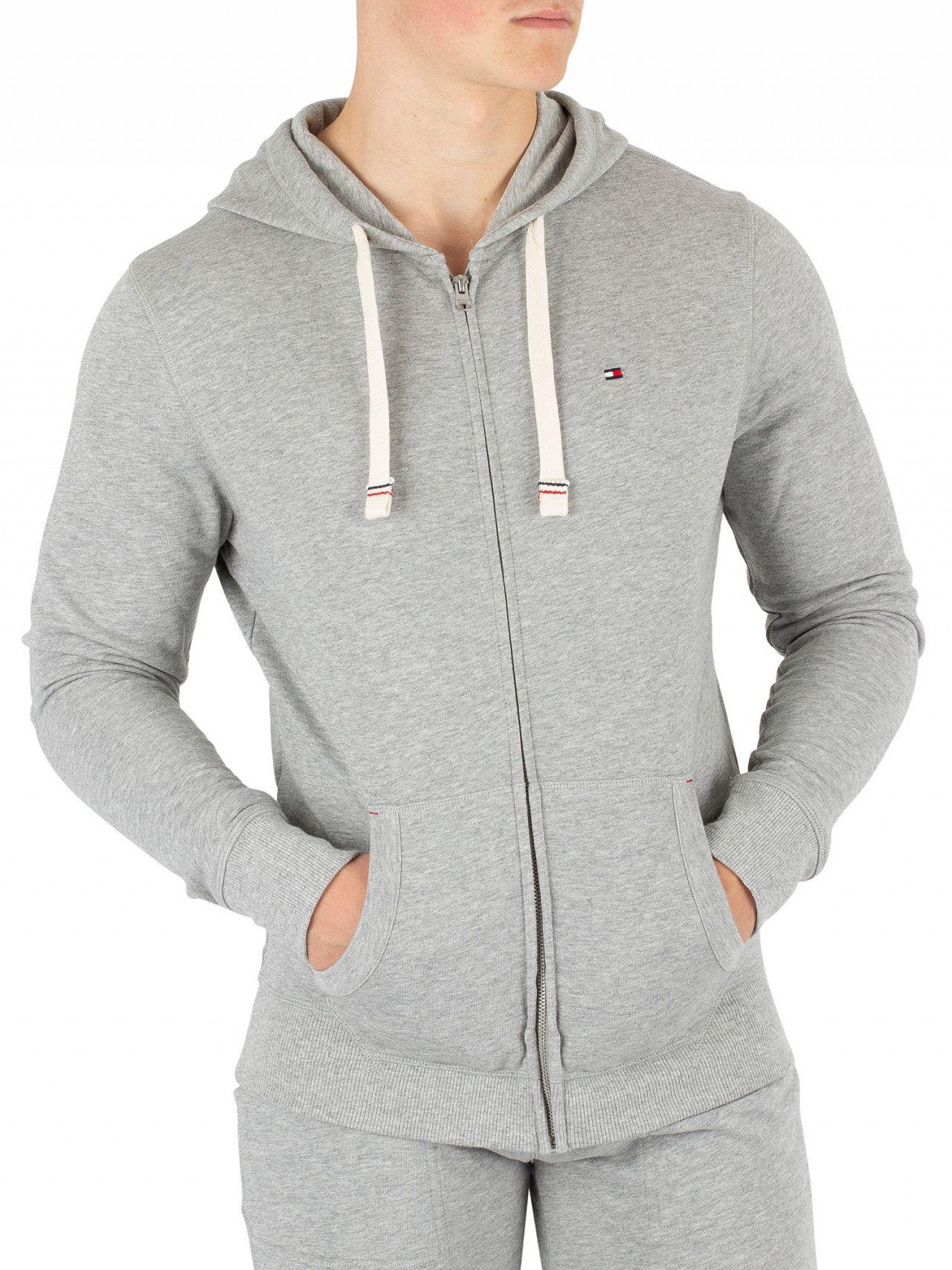 Tommy Hilfiger Cotton Grey Heather Logo Zip Hoodie in Gray for Men - Lyst